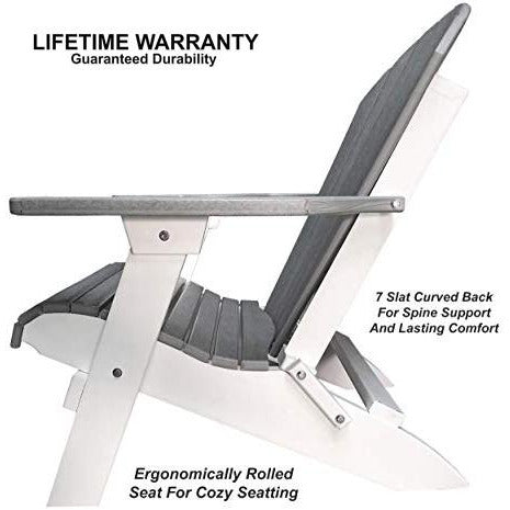 Set of 2 Folding Adirondack Chairs King Size + 1 Folding Side Table With Removable Tray