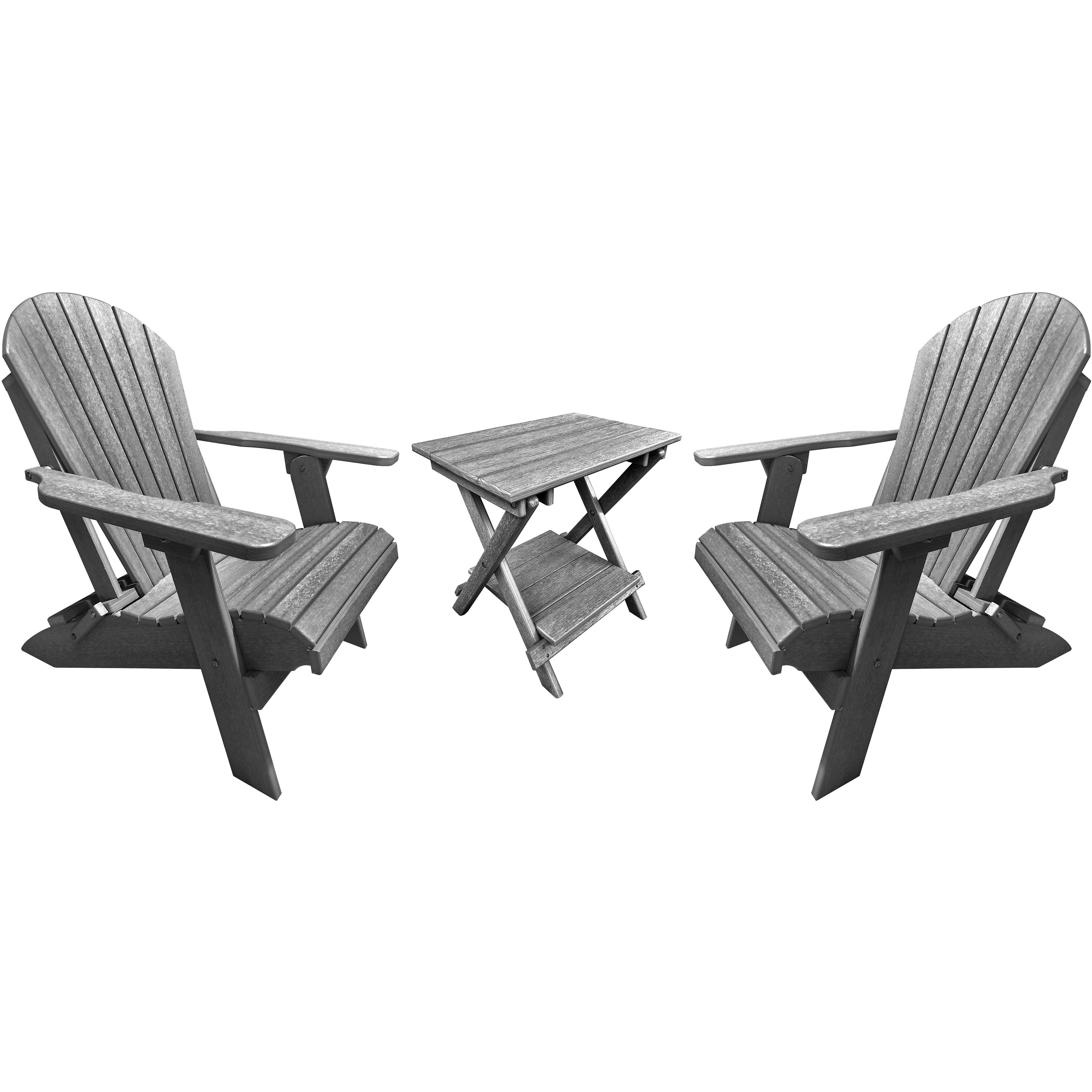 Set of 2 Folding Adirondack Chairs King Size + 1 Folding Side Table With Removable Tray