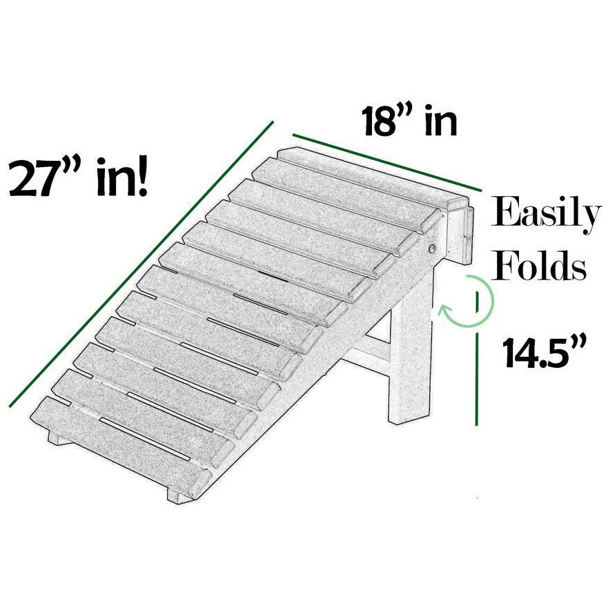 Set of 4 Folding Adirondack Chairs King Size - 4 Folding Ottomans and 2 Folding Side Tables