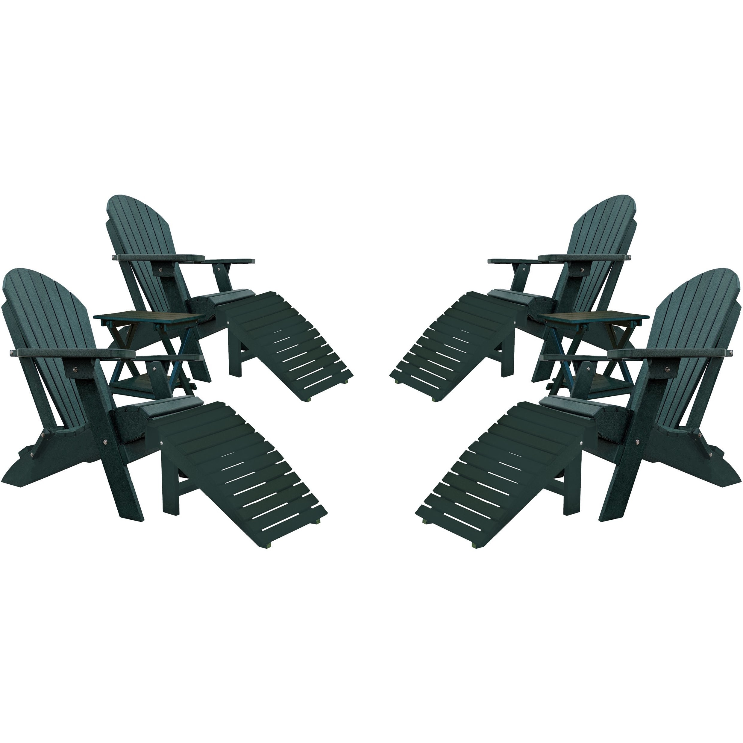 Set of 4 Folding Adirondack Chairs King Size - 4 Folding Ottomans and 2 Folding Side Tables