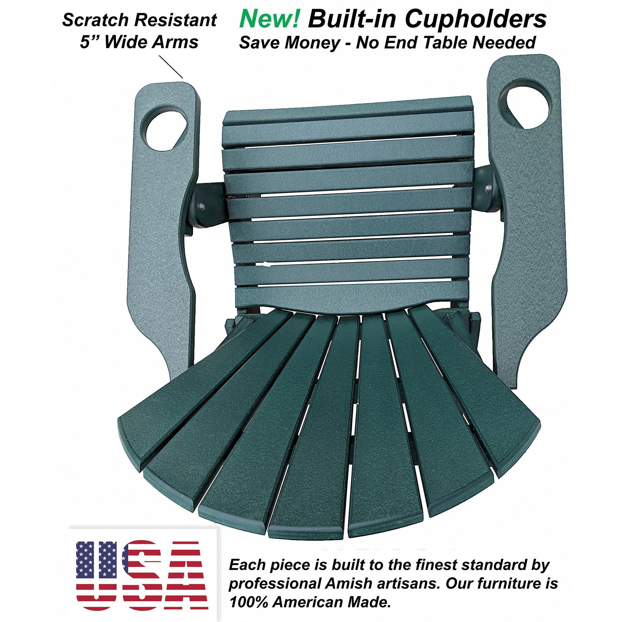 Set of 2 - Unwind Edition King Size Folding Adirondack Chairs With Built In Cupholders + 1 Folding End Table With Removable Tray