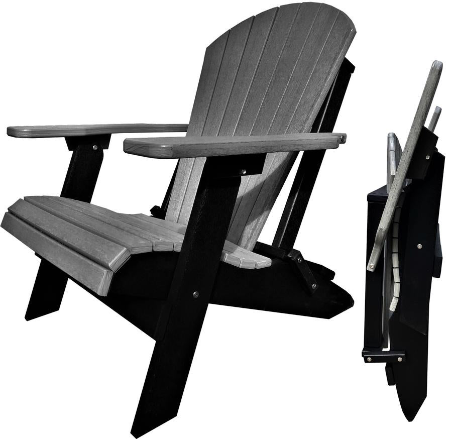 DuraWeather Poly® King Size Folding Adirondack Chair - Exclusive Wood Grain Poly-resin (Driftwood Grey on Black)
