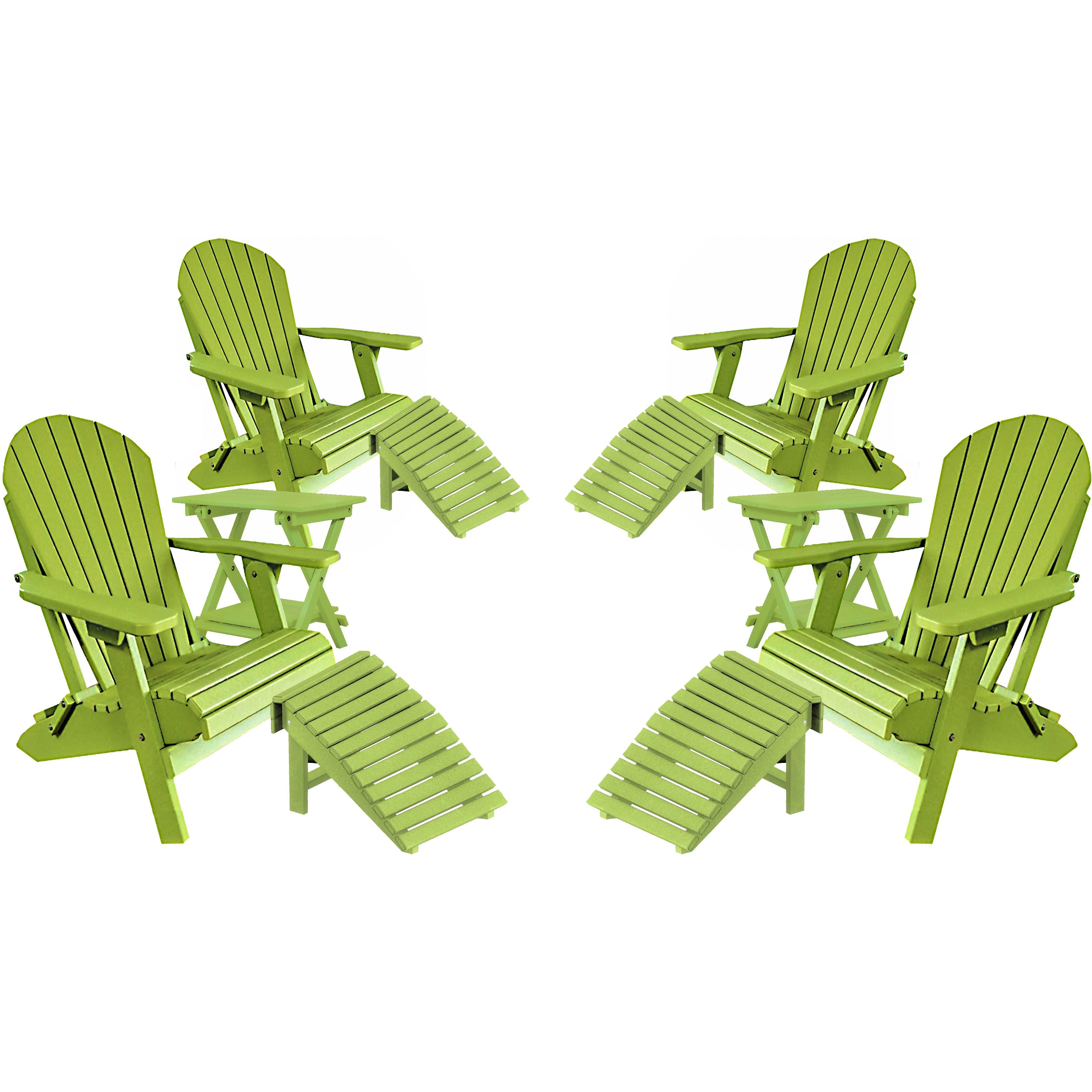 Set of 4 Folding Adirondack Chairs King Size - 4 Folding Ottomans and 2 Folding Side Tables