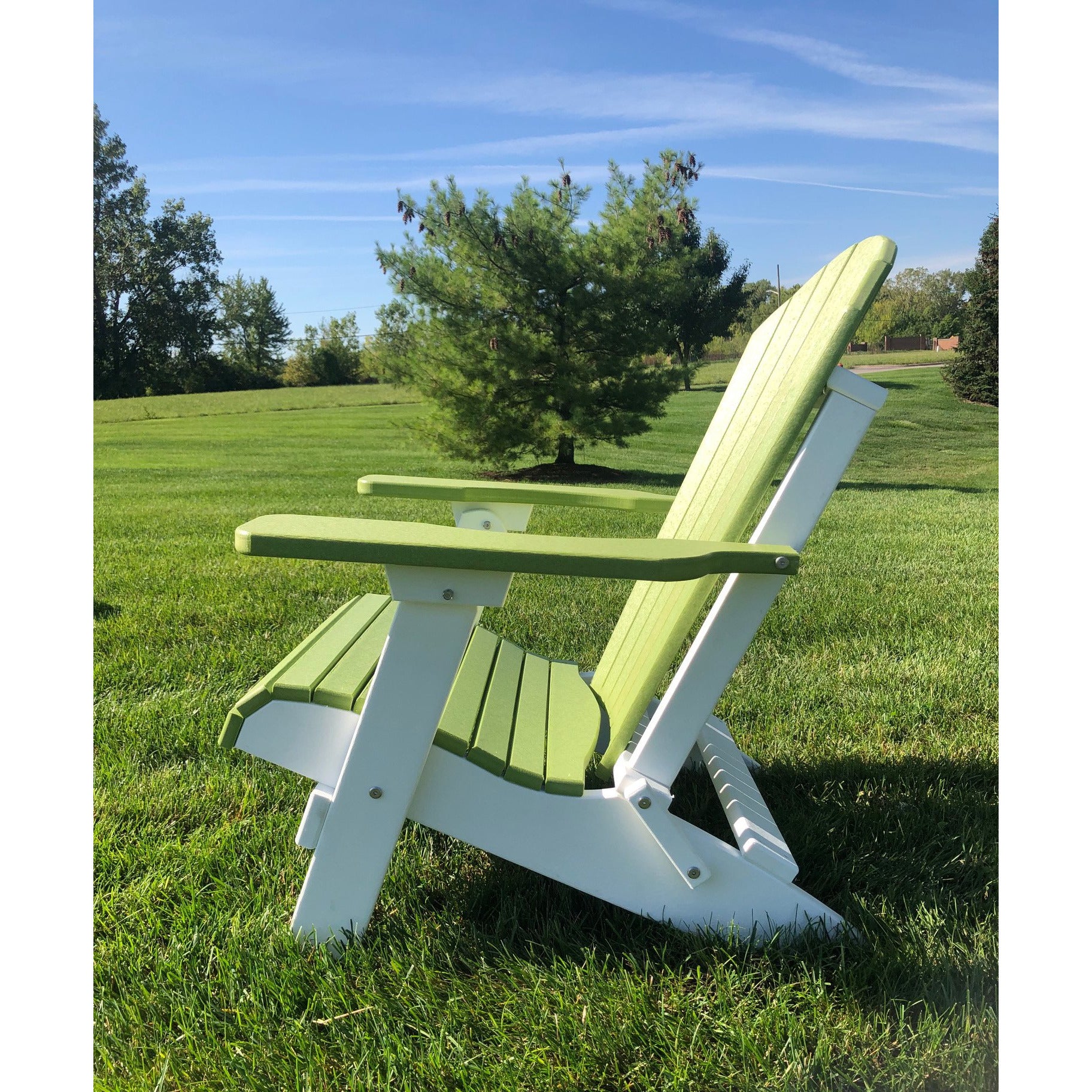 DuraWeather Poly® King Size Folding Adirondack Chair - (Kiwi Green on White)