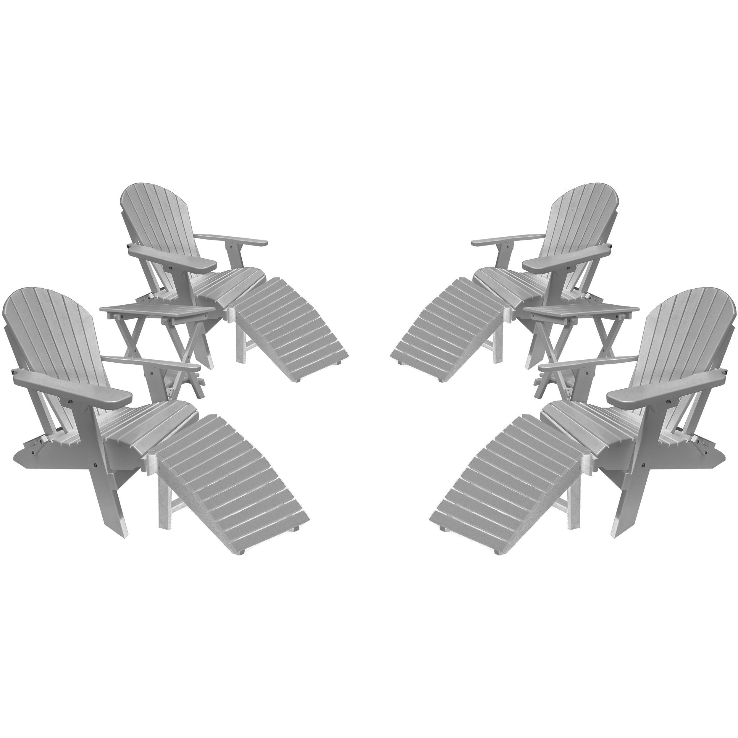 Set of 4 Folding Adirondack Chairs King Size - 4 Folding Ottomans and 2 Folding Side Tables