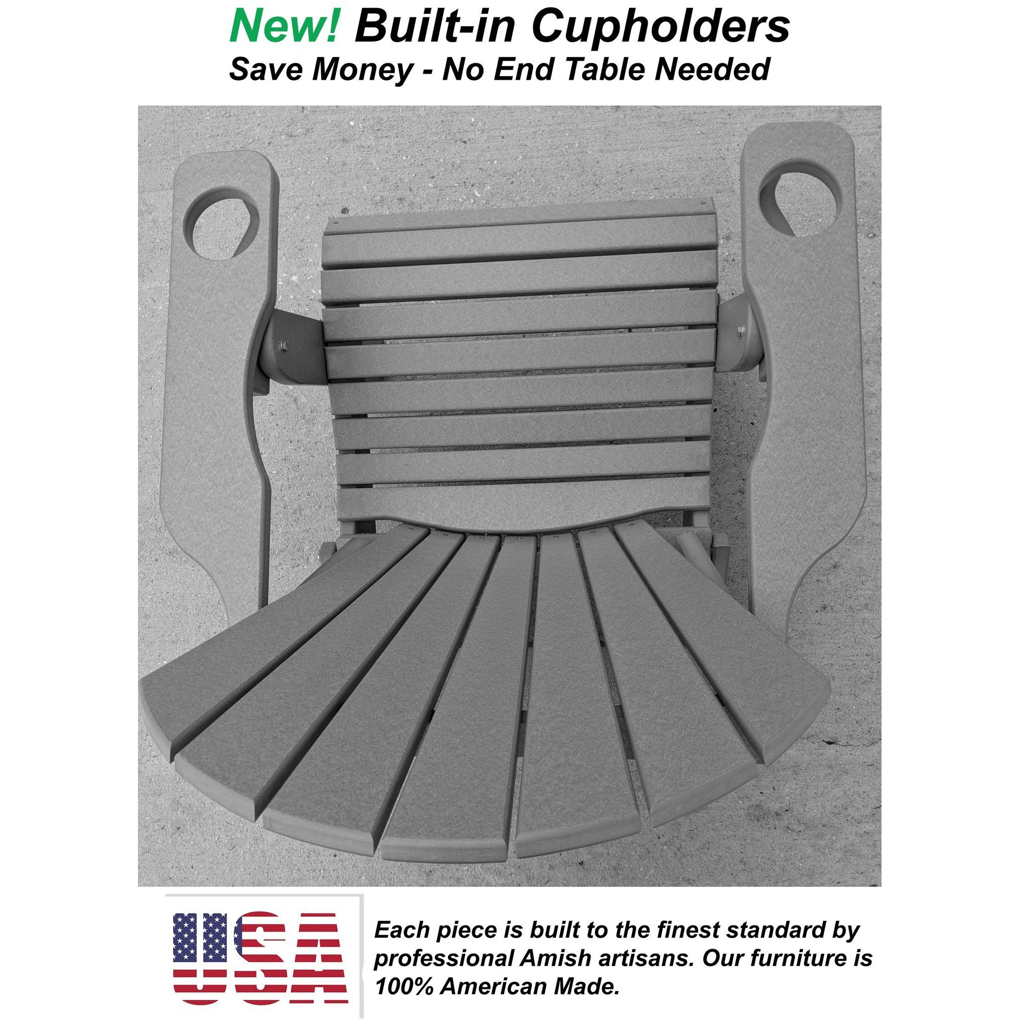 Set of 2 - Unwind Edition King Size Folding Adirondack Chairs With Built In Cupholders + 1 Folding End Table With Removable Tray