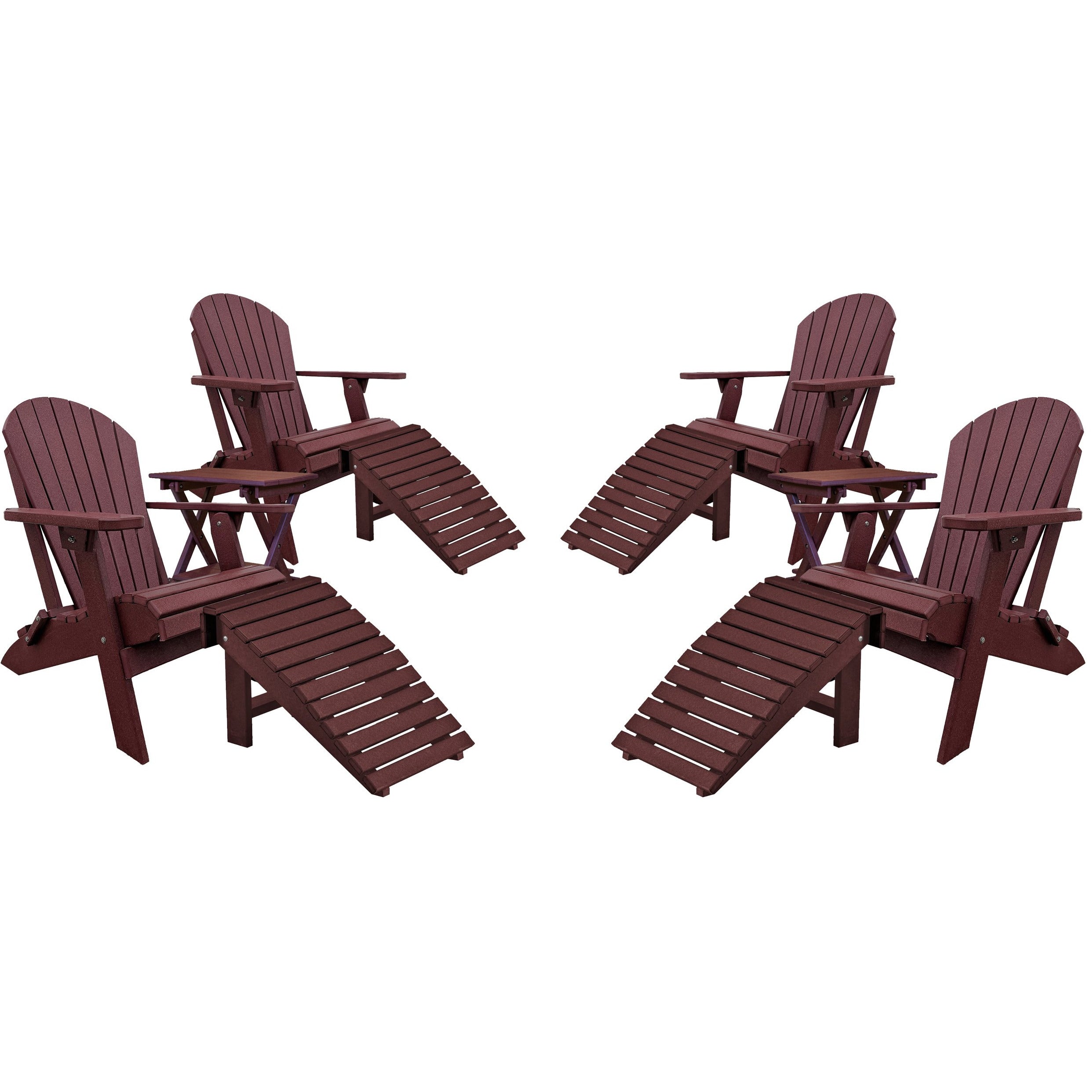 Set of 4 Folding Adirondack Chairs King Size - 4 Folding Ottomans and 2 Folding Side Tables