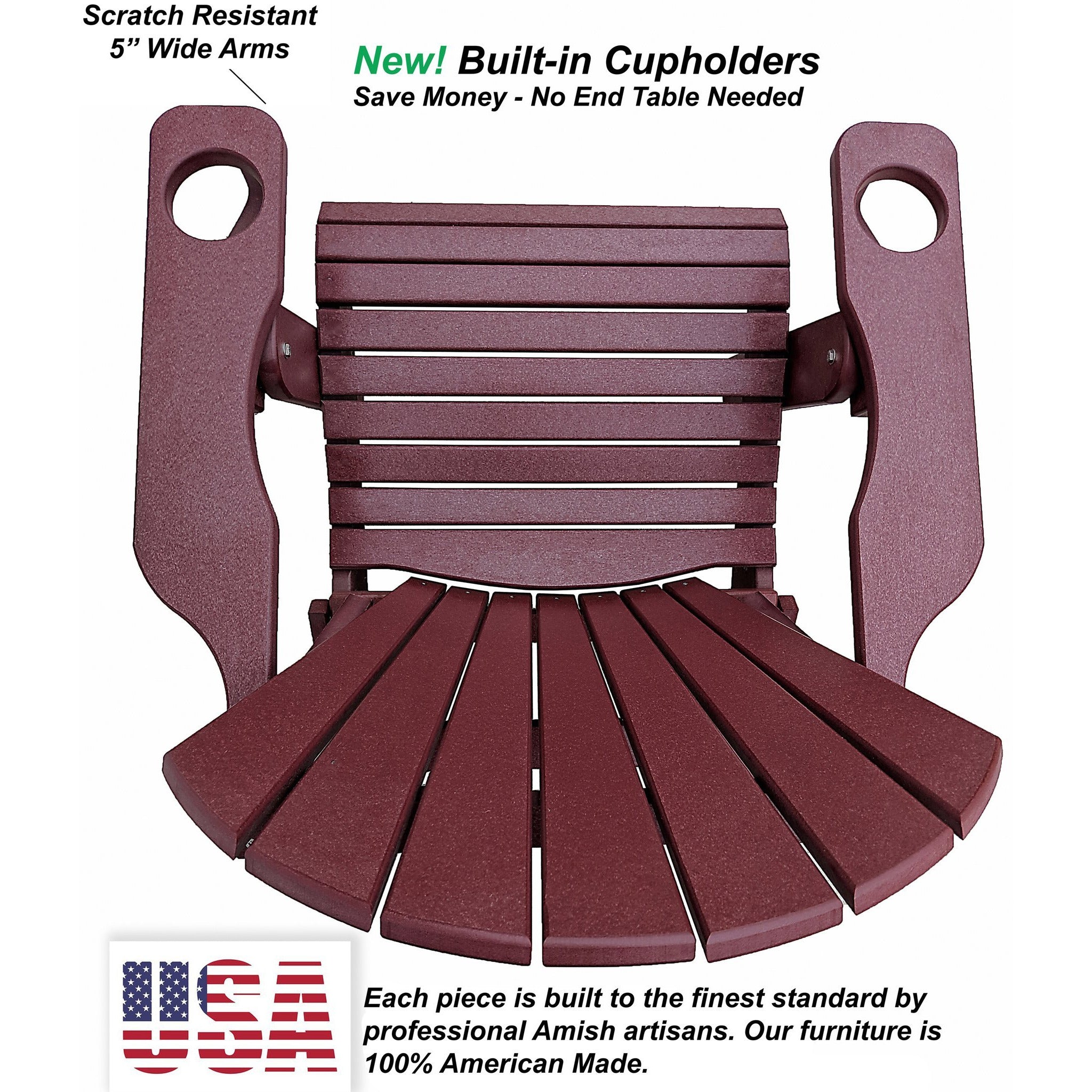 Set of 2 - Unwind Edition King Size Folding Adirondack Chairs With Built In Cupholders + 1 Folding End Table With Removable Tray