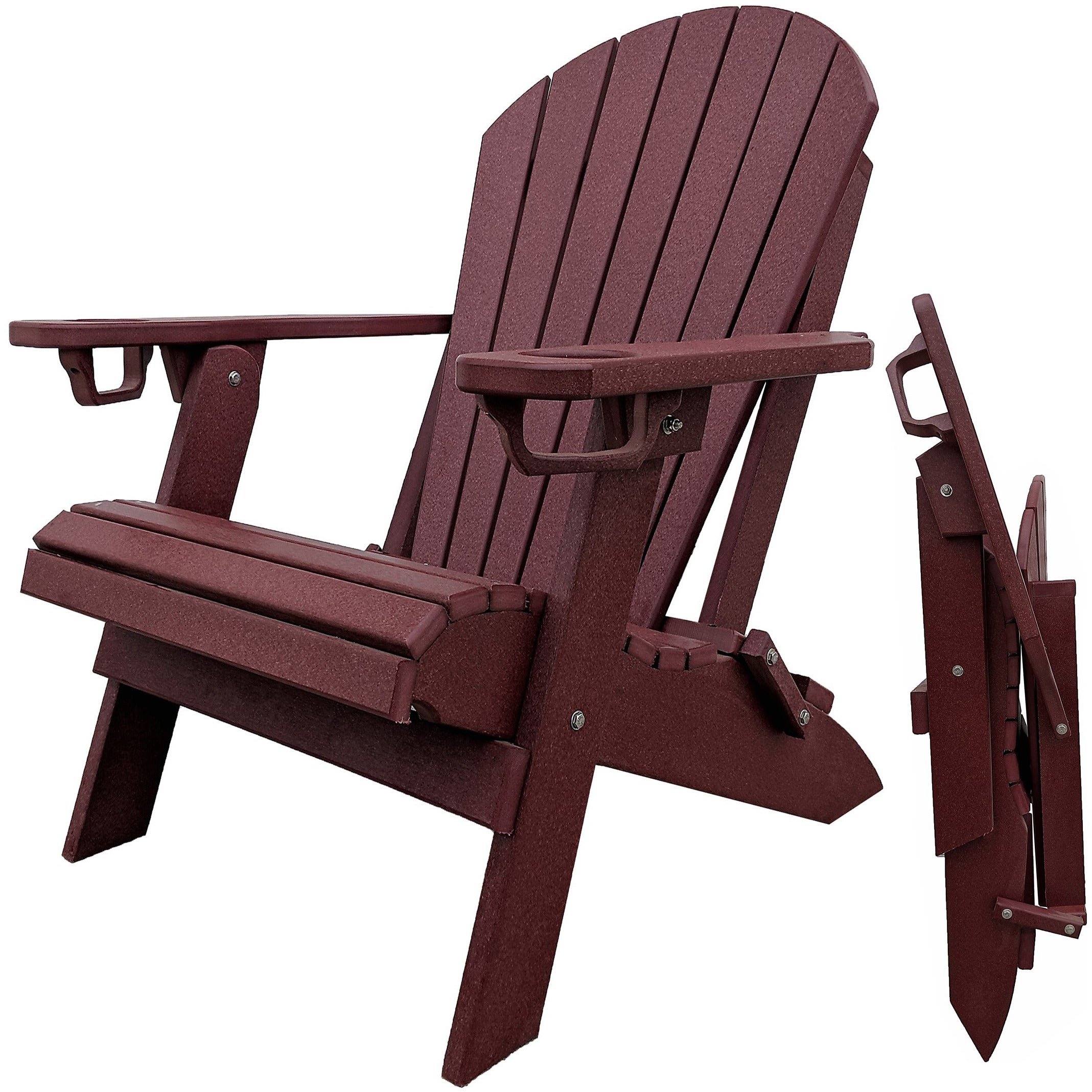 DuraWeather Poly® Premium King Size Folding Adirondack Chair with Built-in Cup Holders - (Merlot Burgundy)