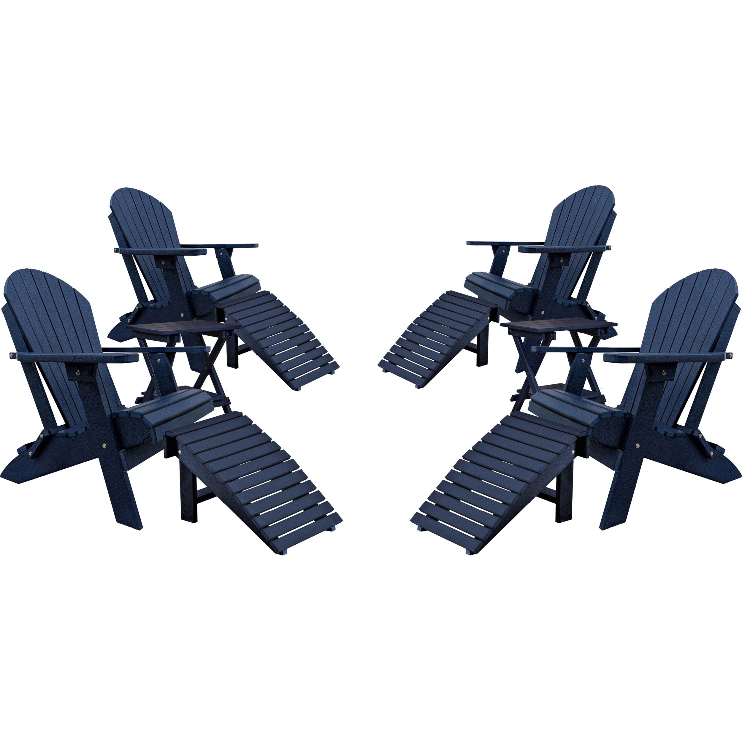 Set of 4 Folding Adirondack Chairs King Size - 4 Folding Ottomans and 2 Folding Side Tables
