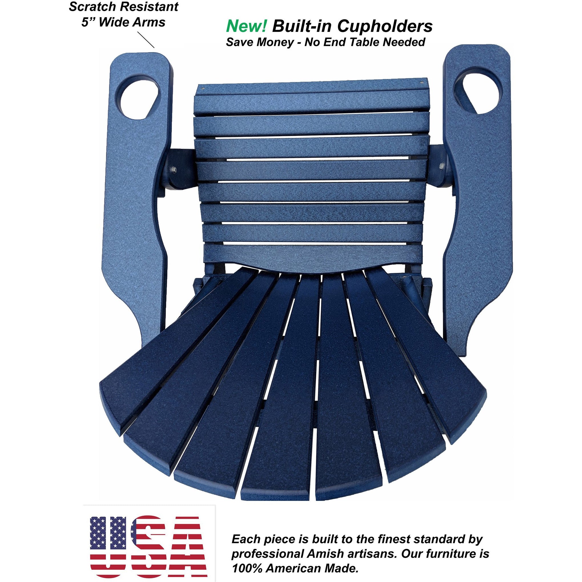 Set of 2 - Unwind Edition King Size Folding Adirondack Chairs With Built In Cupholders + 1 Folding End Table With Removable Tray