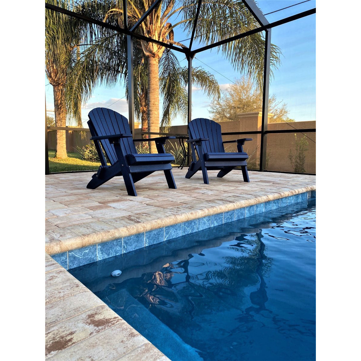 Set of 2 Folding Adirondack Chairs King Size + 1 Folding Side Table With Removable Tray