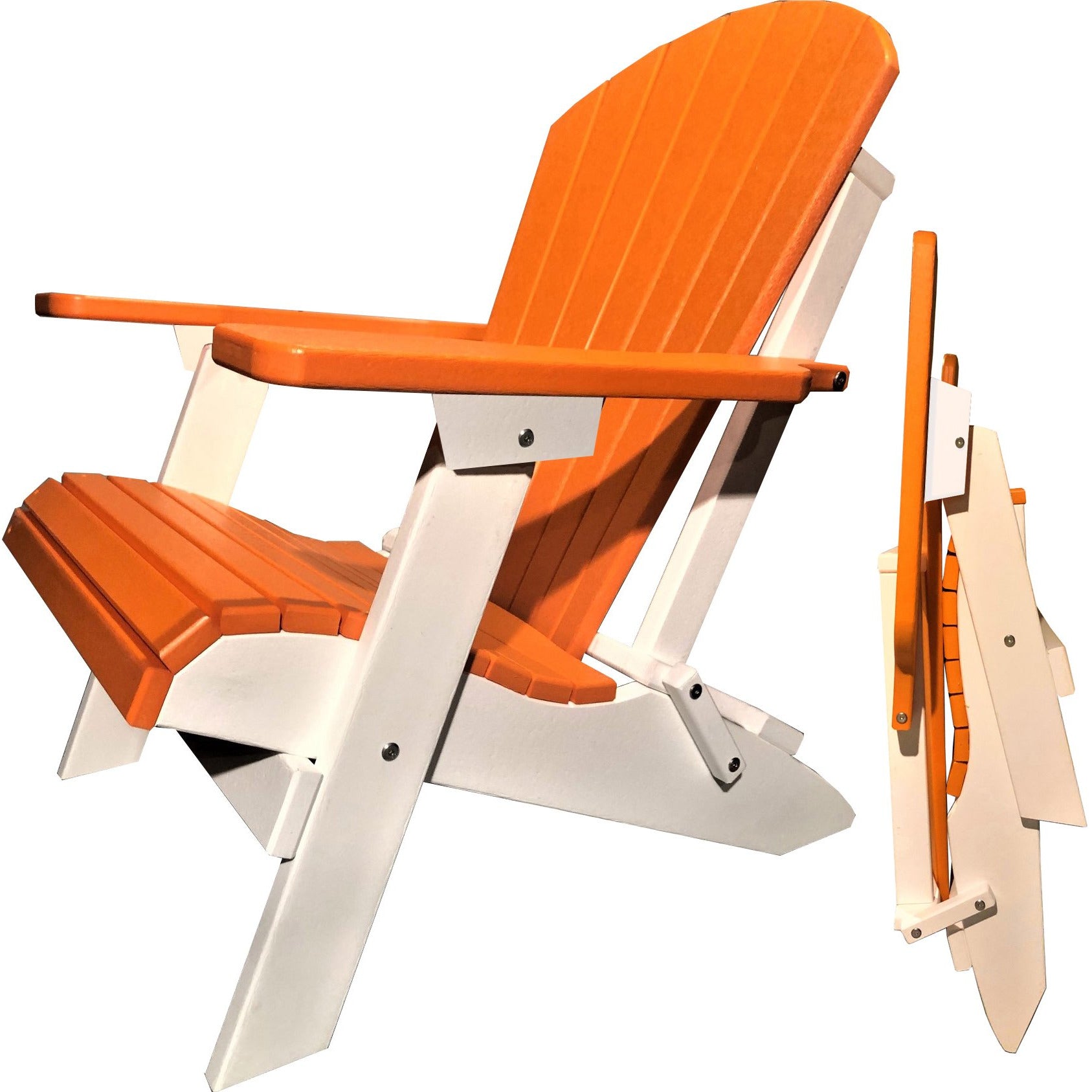 DuraWeather Poly® King Size Folding Adirondack Chair - (Mango Orange on White)