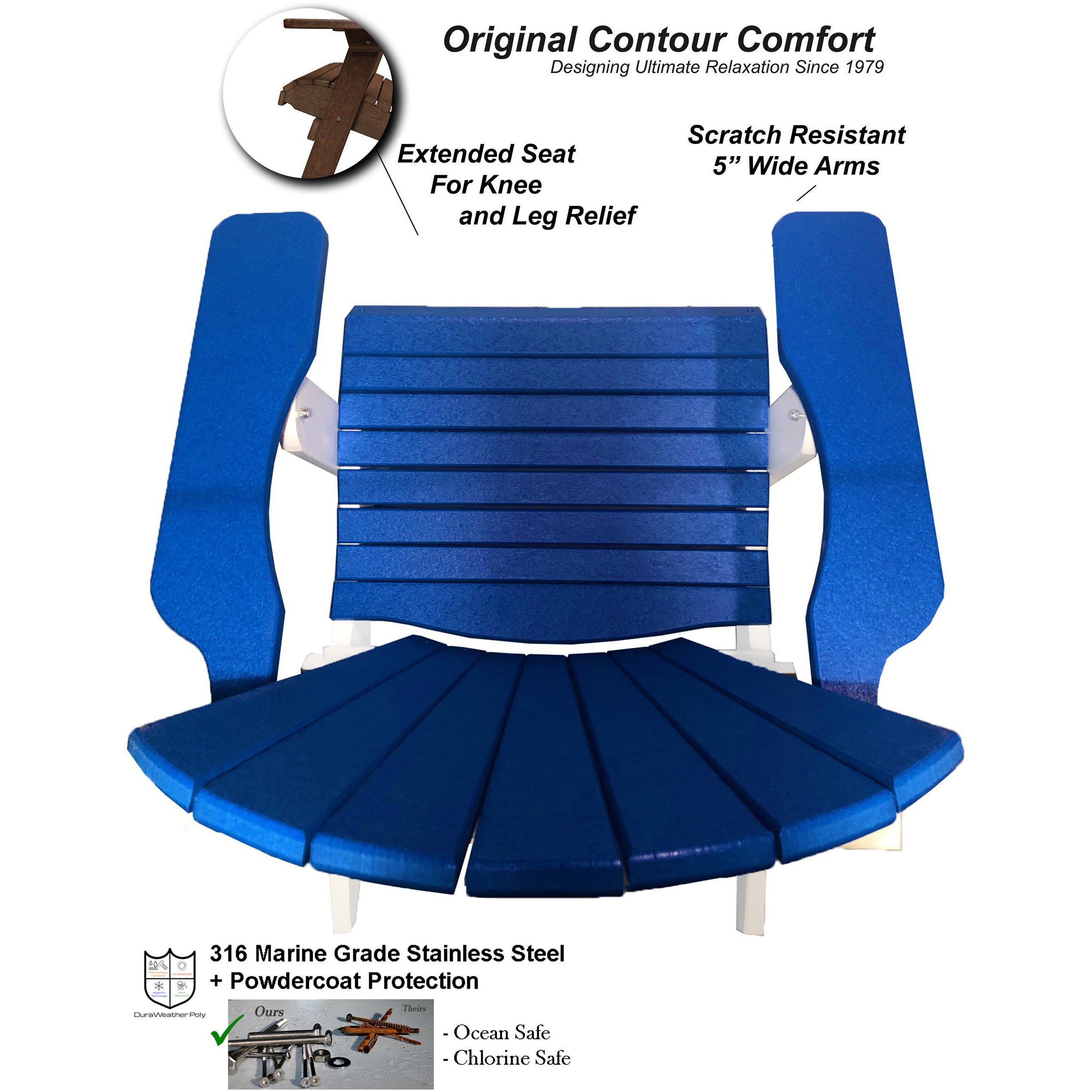 DuraWeather Poly® King Size Folding Adirondack Chair - (Pool Blue on White)