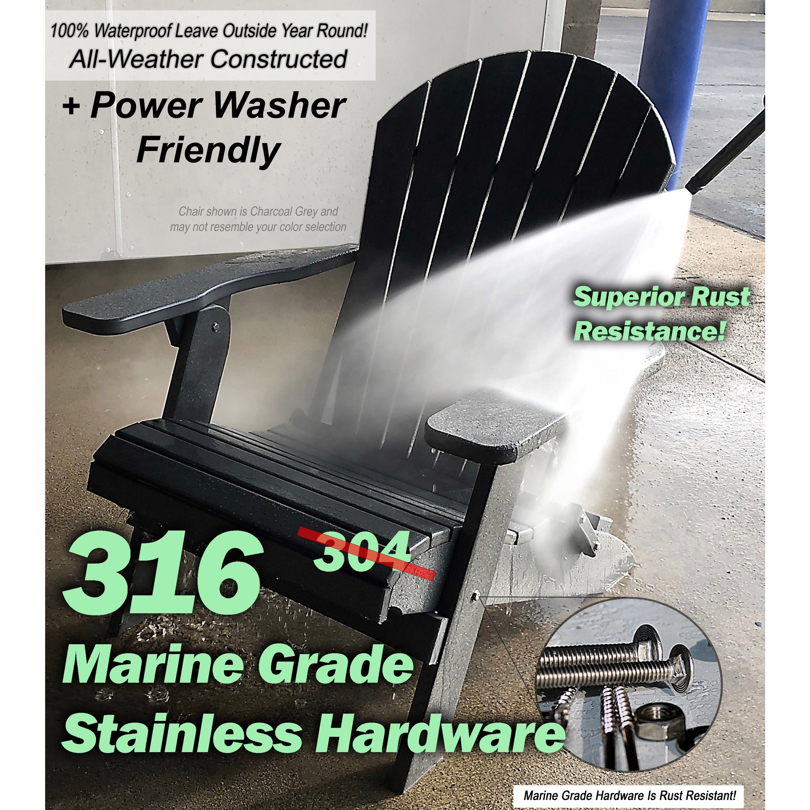 DuraWeather Poly® King Size Folding Adirondack Chair - (Charcoal Grey)