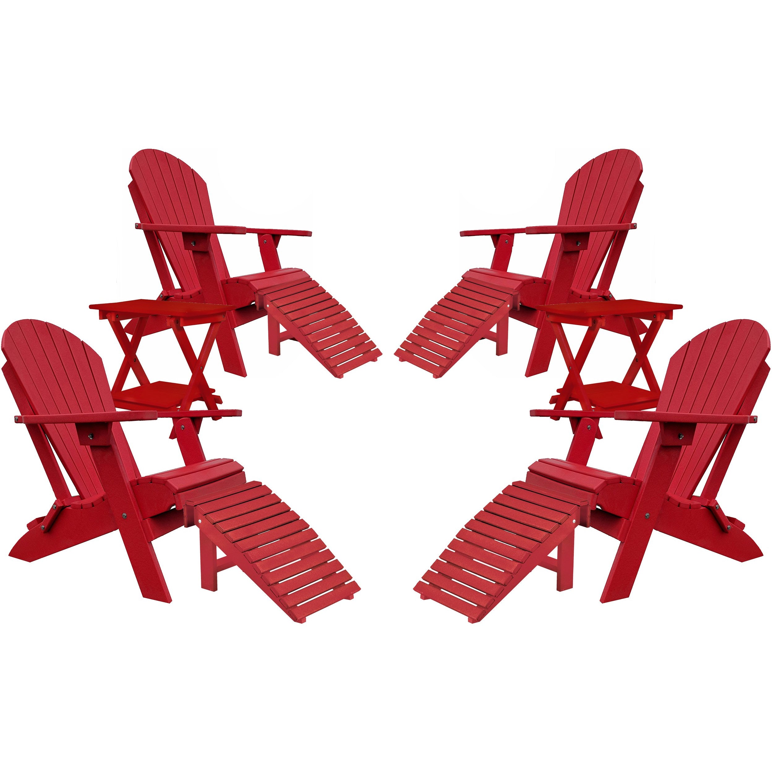 Set of 4 Folding Adirondack Chairs King Size - 4 Folding Ottomans and 2 Folding Side Tables
