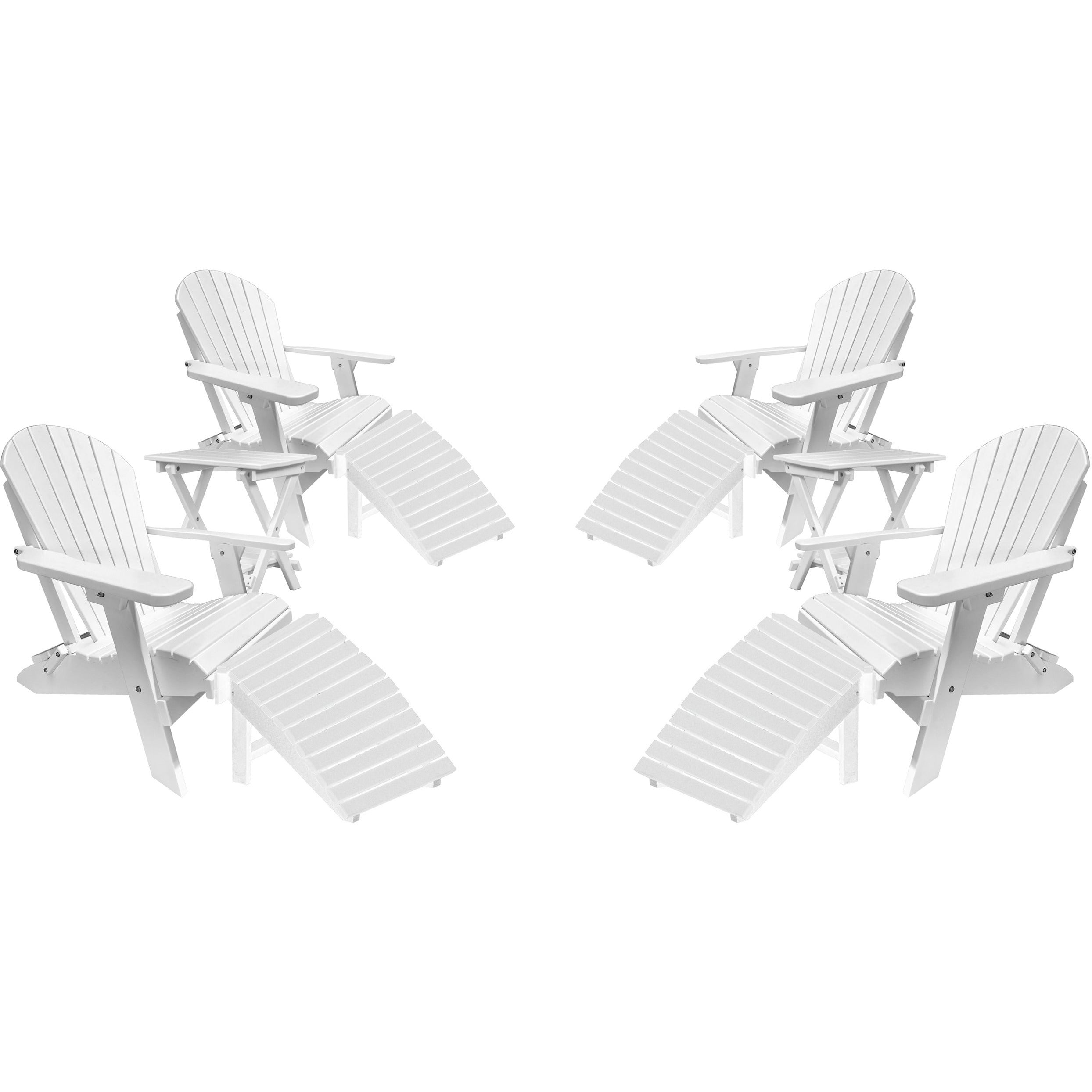 Set of 4 Folding Adirondack Chairs King Size - 4 Folding Ottomans and 2 Folding Side Tables