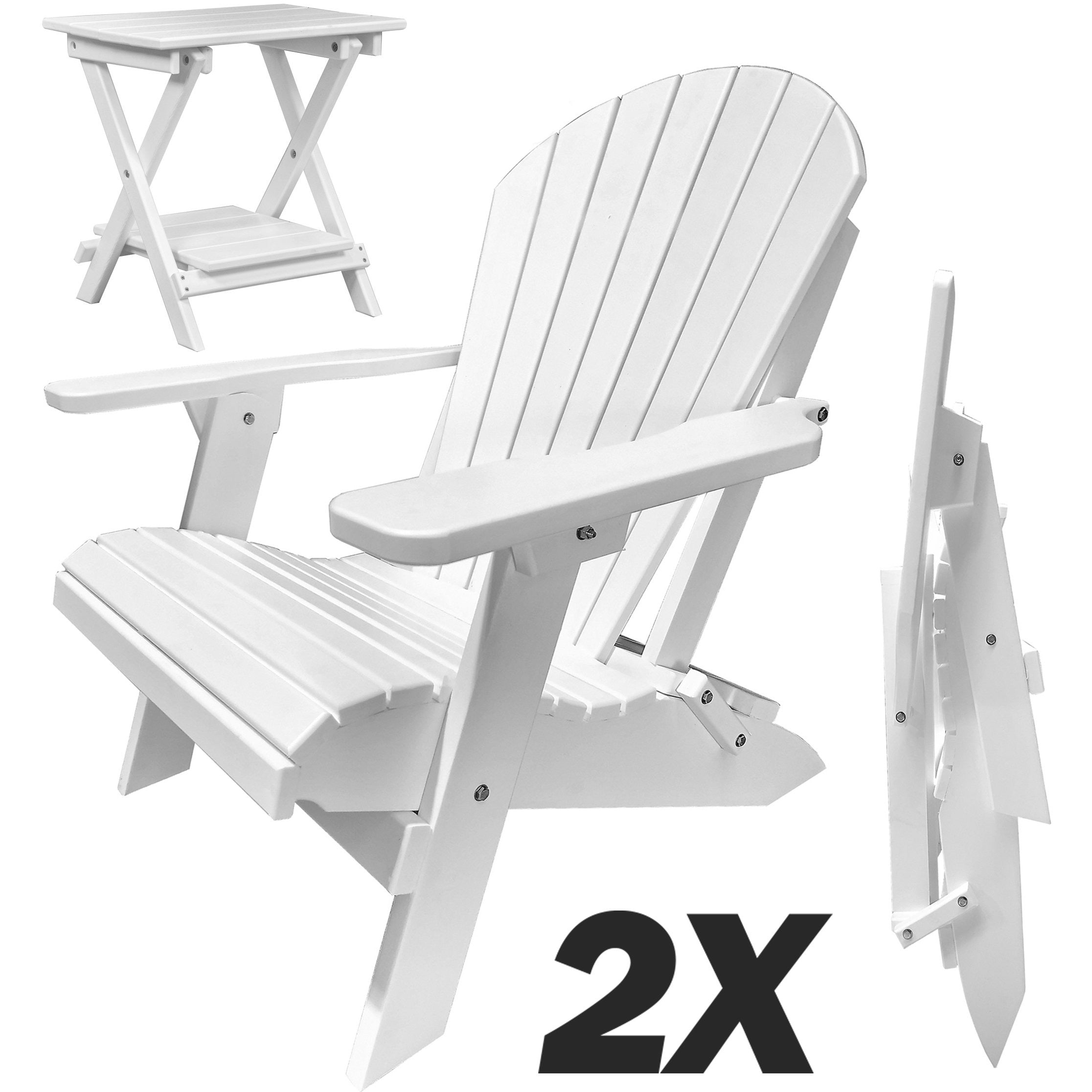 Set of 2 Folding Adirondack Chairs King Size + 1 Folding Side Table With Removable Tray