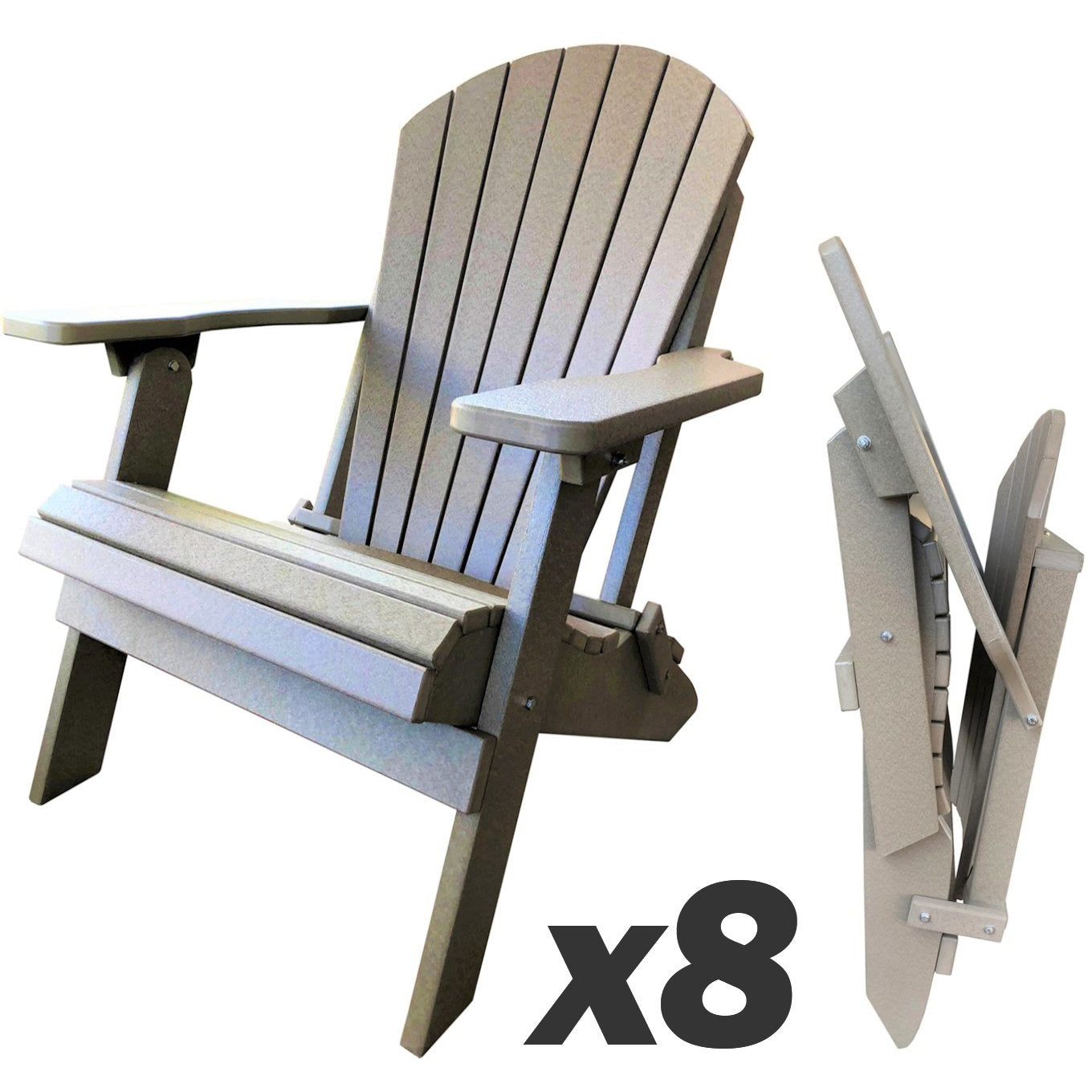 Set of 8 Folding Adirondack Chairs King-Size