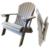 beige polywood folding adirondack chair with built in cupholders