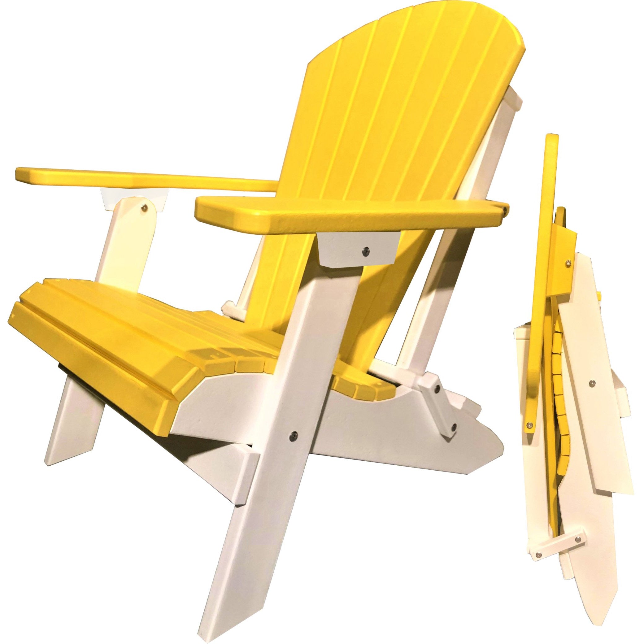 DuraWeather Poly® King Size Folding Adirondack Chair - (Lemon Yellow on White)