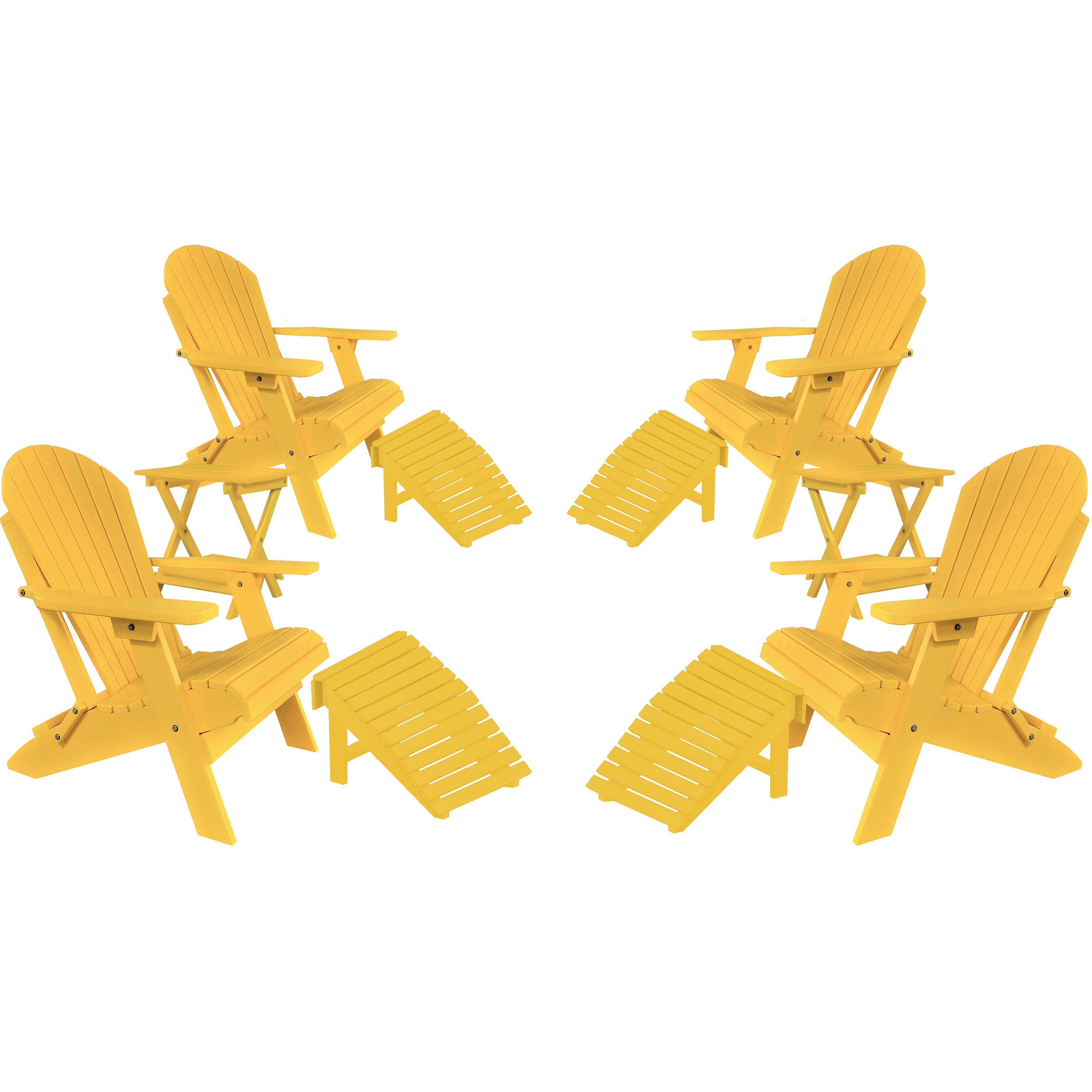 Set of 4 Folding Adirondack Chairs King Size - 4 Folding Ottomans and 2 Folding Side Tables