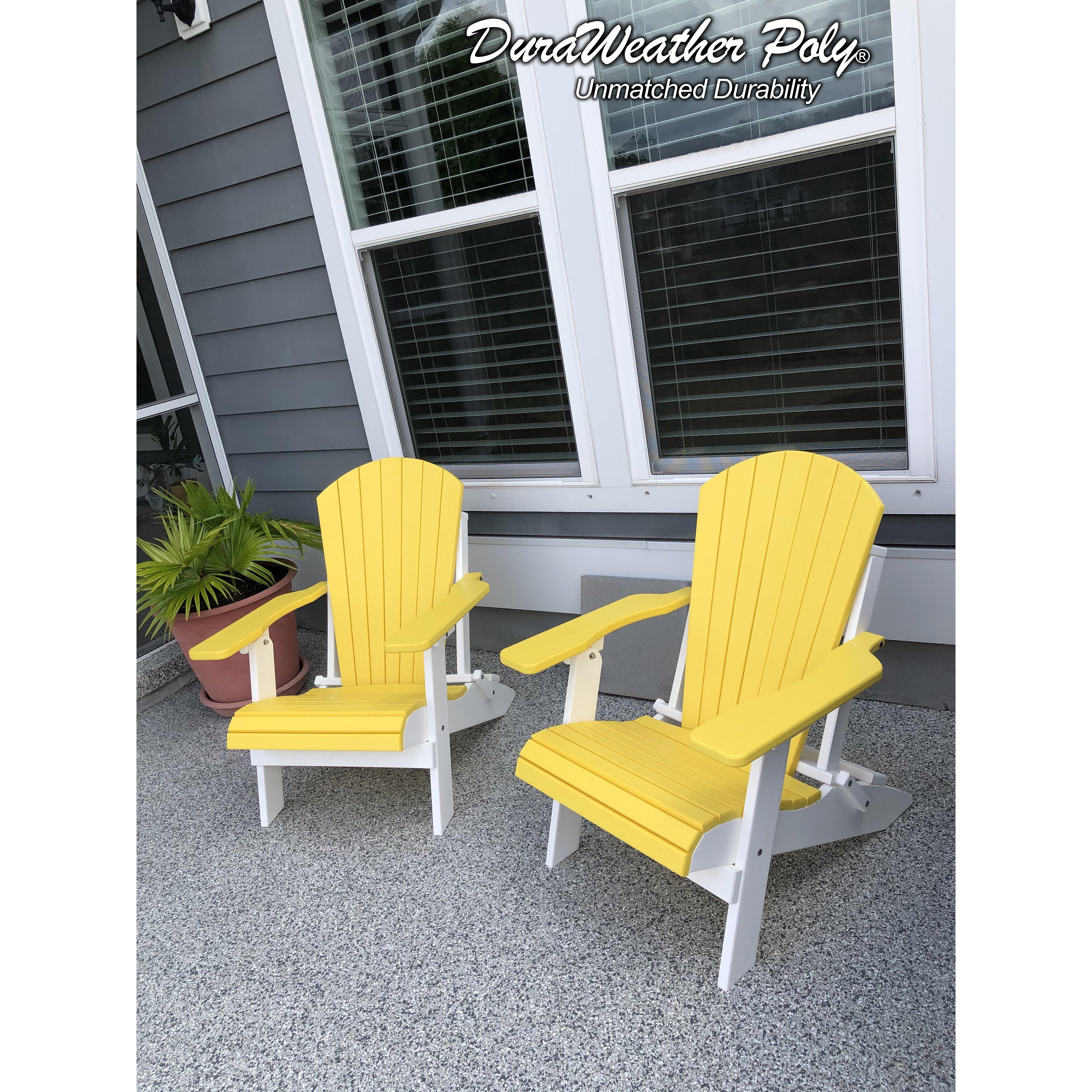 DuraWeather Poly® King Size Folding Adirondack Chair - (Lemon Yellow on White)