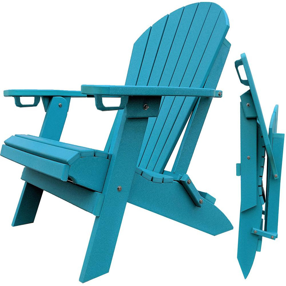 Set of 2 - Unwind Edition King Size Folding Adirondack Chairs With Built In Cupholders + 1 Folding End Table With Removable Tray