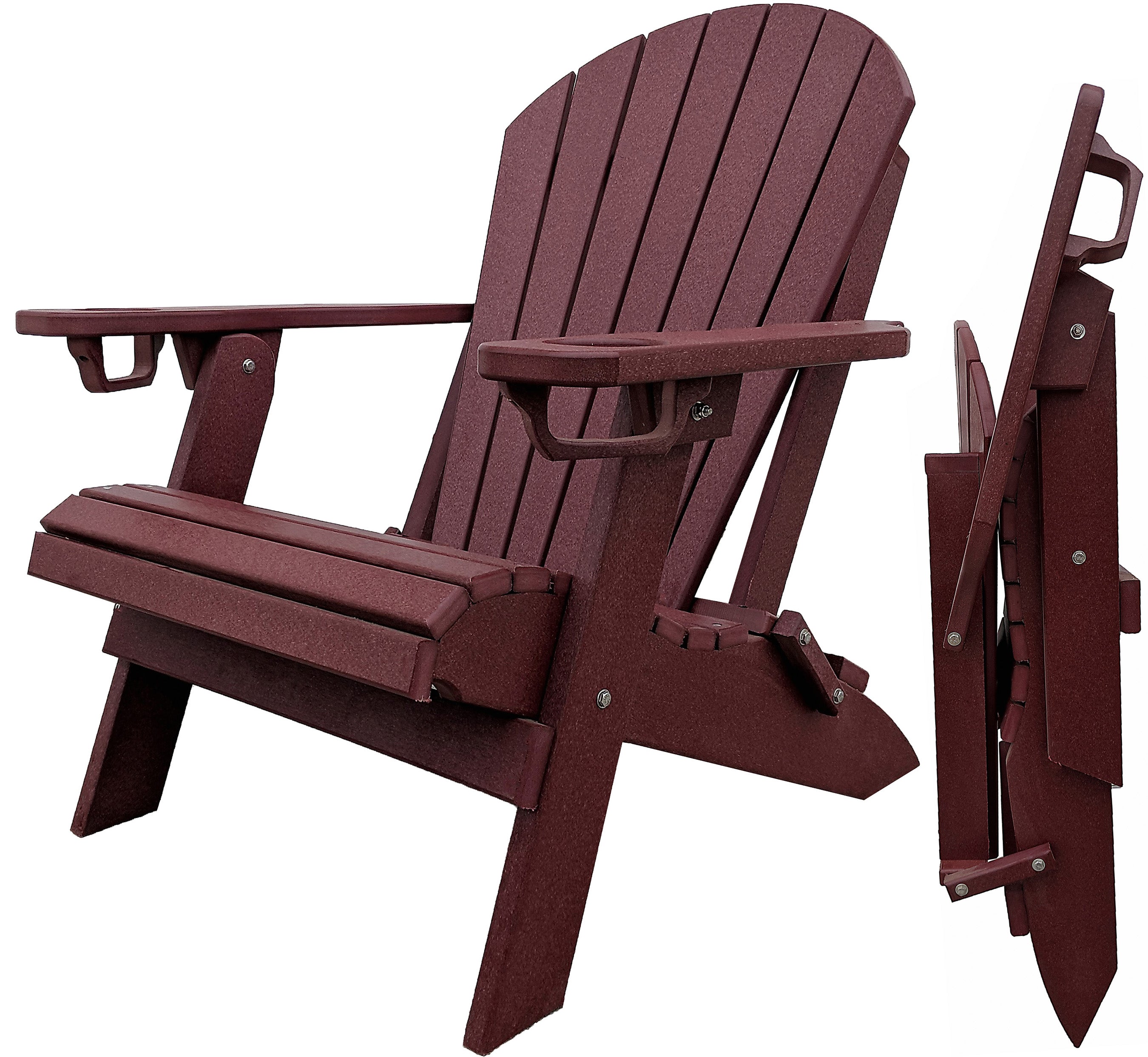 DuraWeather Poly® Premium King Size Folding Adirondack Chair with Built-in Cup Holders