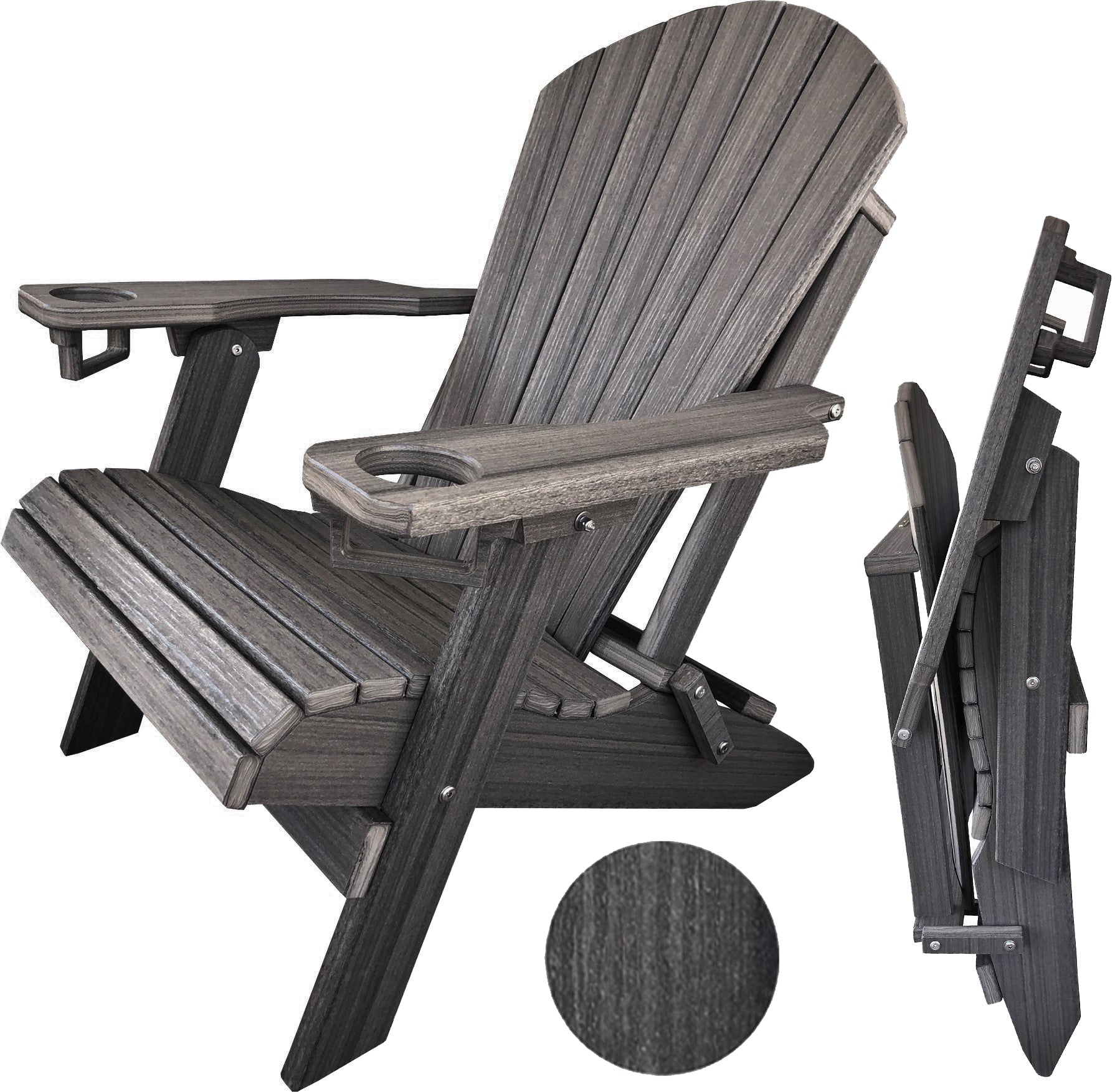 DuraWeather Poly® Premium King Size Folding Adirondack Chair with Built-in Cup Holders