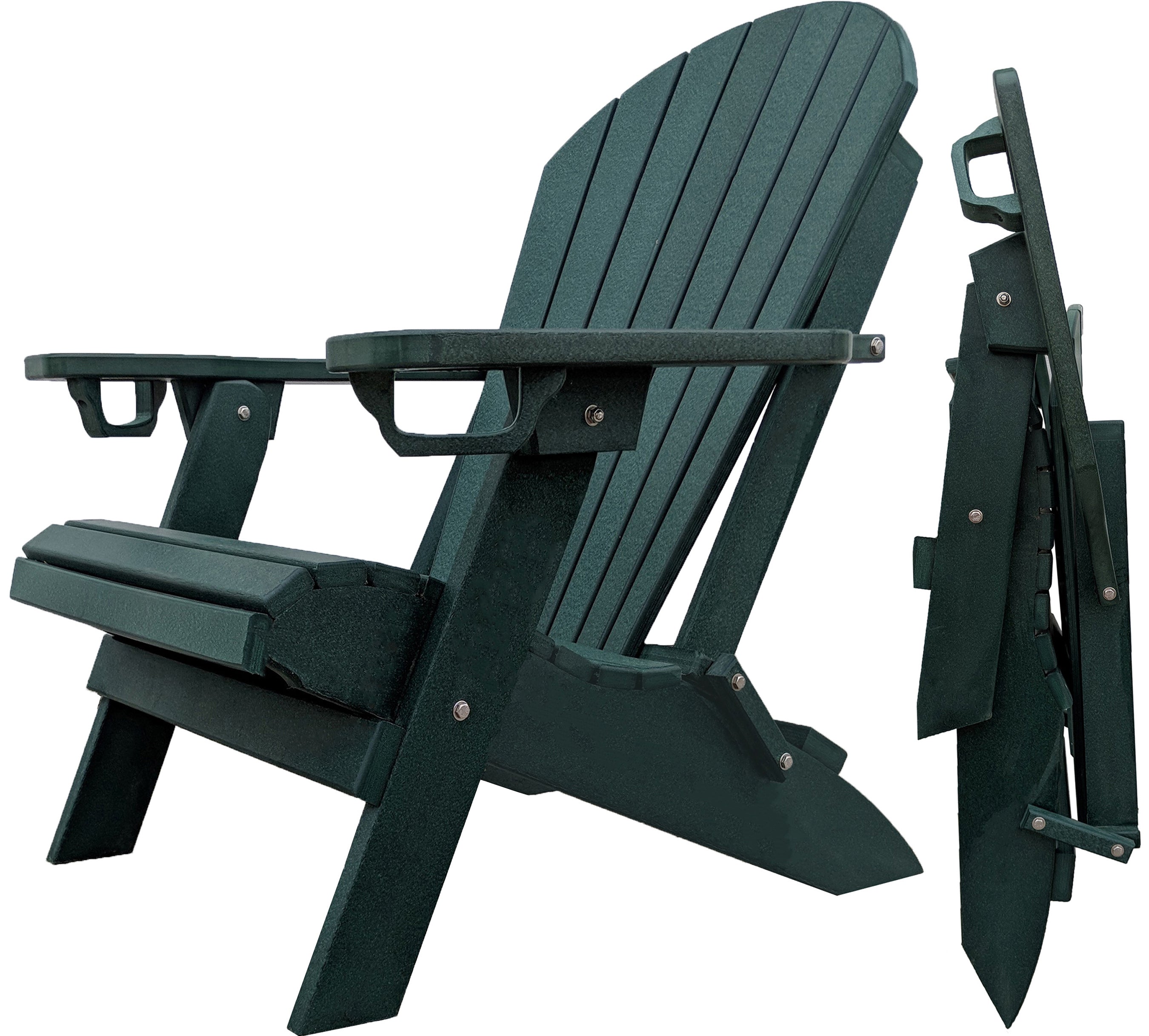 DuraWeather Poly® Premium King Size Folding Adirondack Chair with Built-in Cup Holders