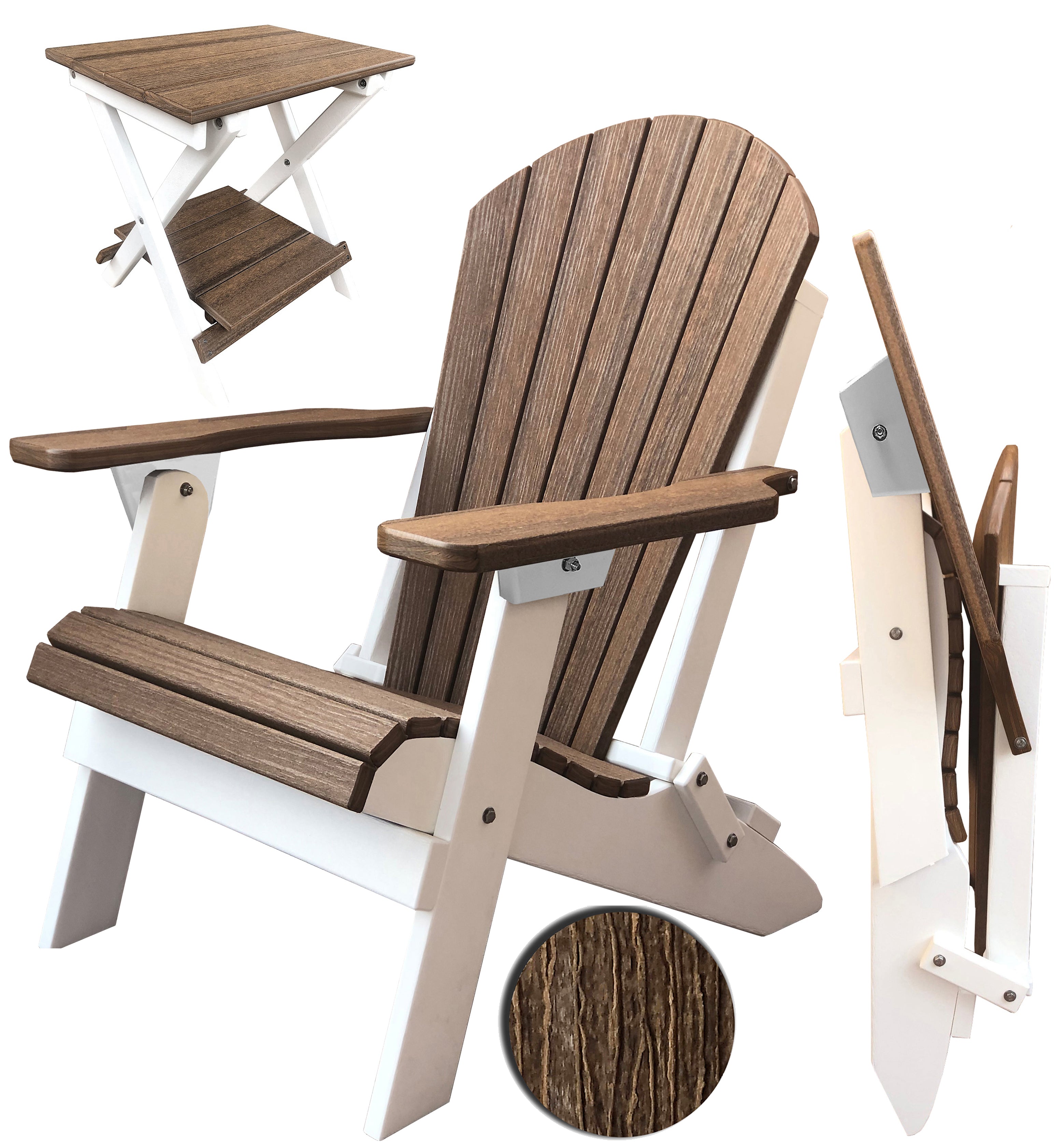 Set of 2 Folding Adirondack Chairs King Size + 1 Folding Side Table With Removable Tray