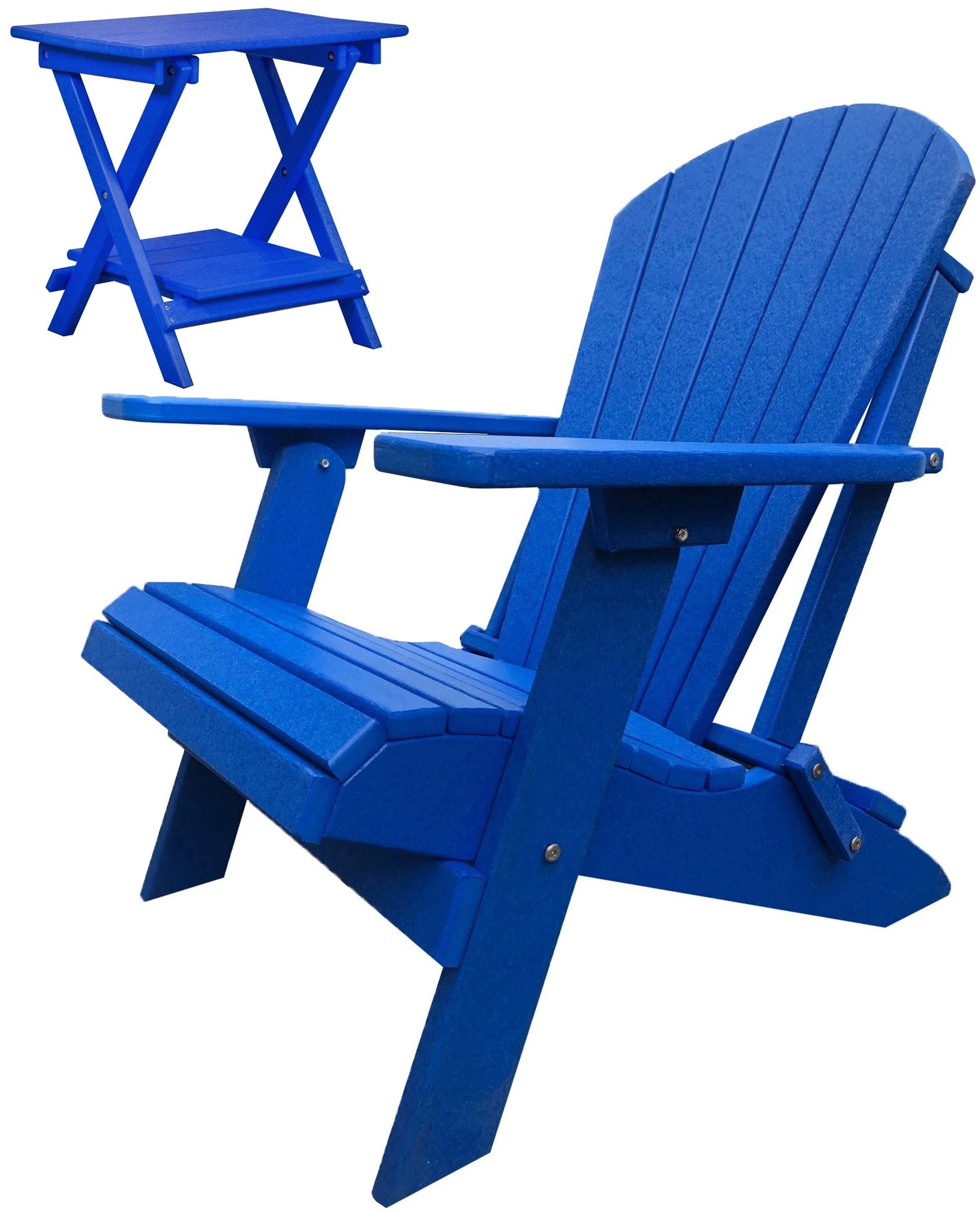 Set of 2 Folding Adirondack Chairs King Size + 1 Folding Side Table With Removable Tray