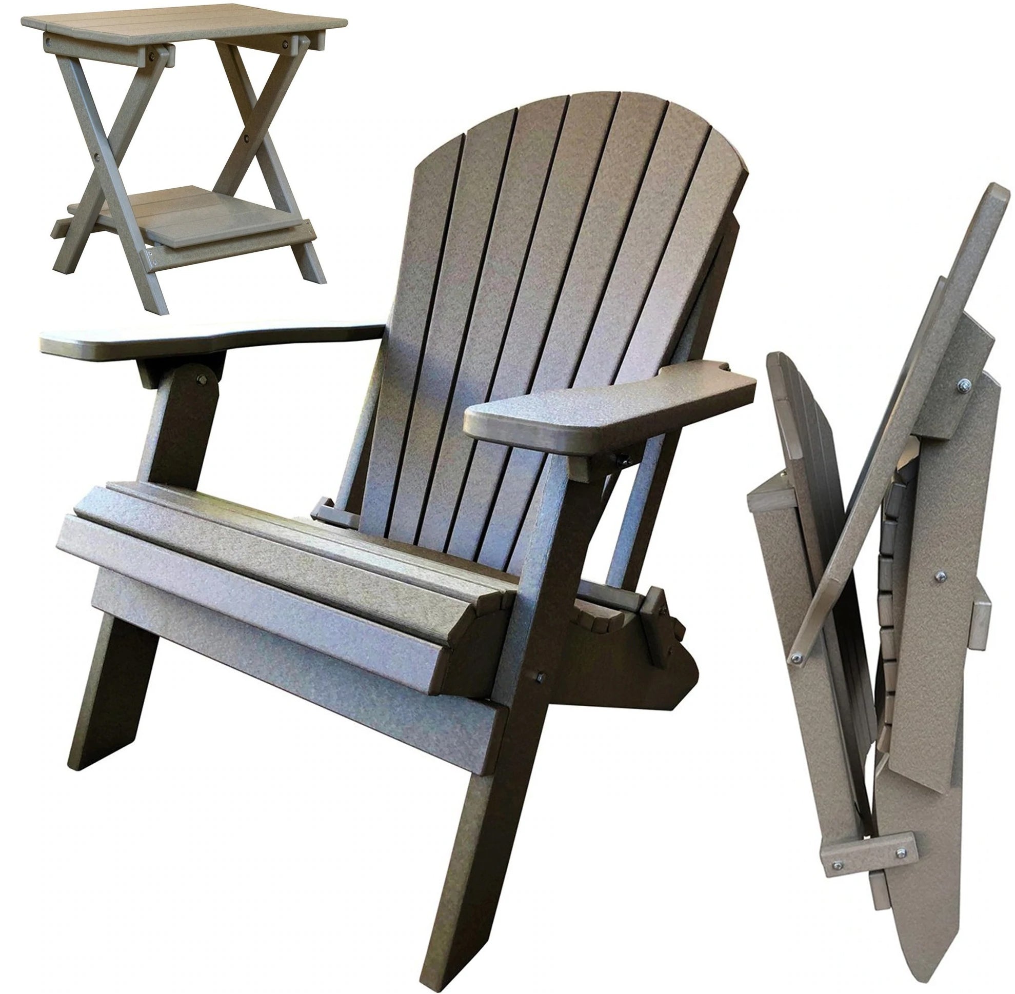Set of 2 Folding Adirondack Chairs King Size + 1 Folding Side Table With Removable Tray