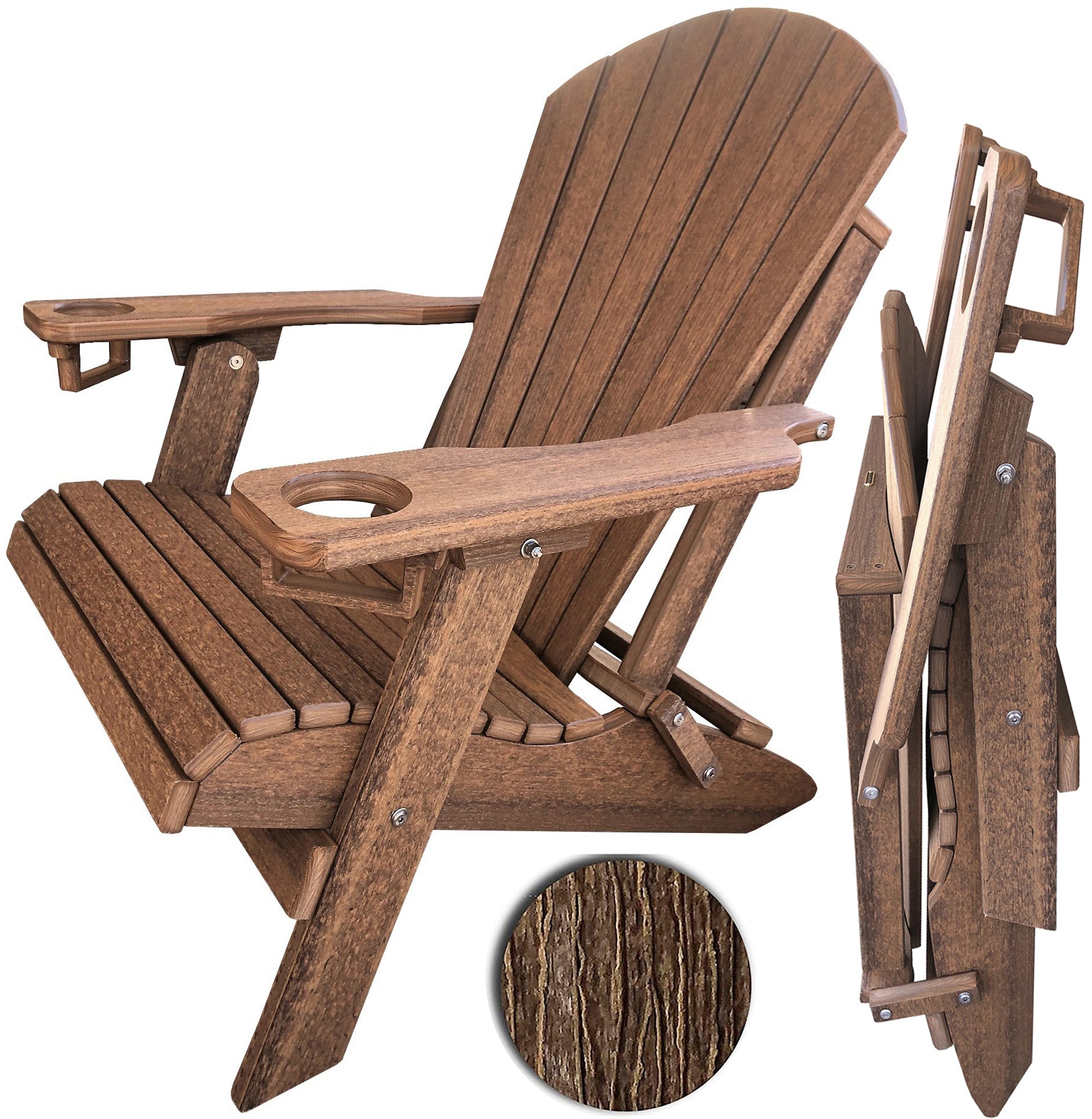 DuraWeather Poly® Premium King Size Folding Adirondack Chair with Built-in Cup Holders