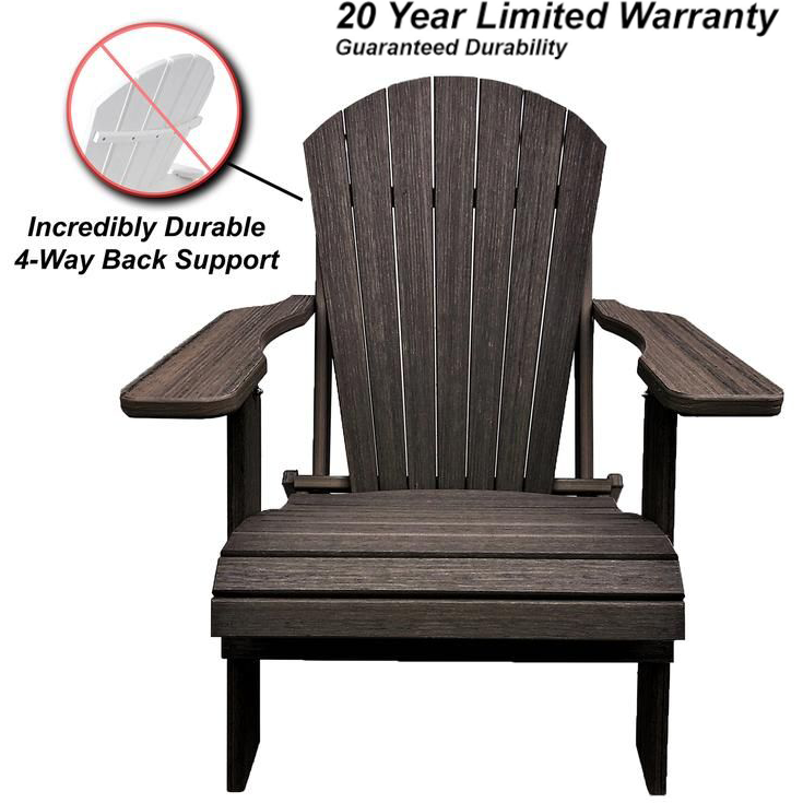 Set of 2 Folding Adirondack Chairs King Size + 1 Folding Side Table With Removable Tray