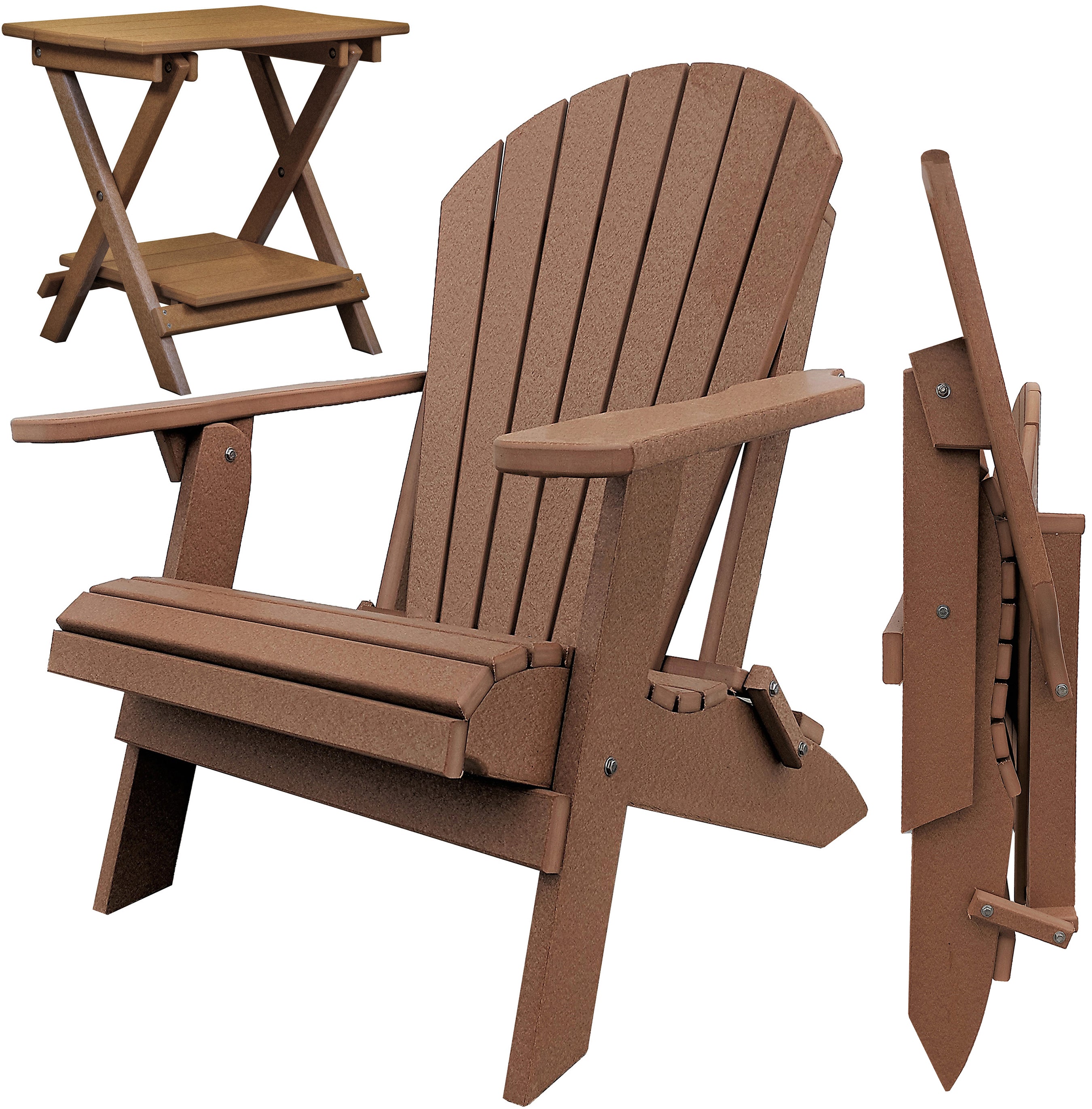 DURAWEATHER POLY® Set of 2 Folding Adirondack Chairs King Size + 1 Folding Side Table With Removable Tray
