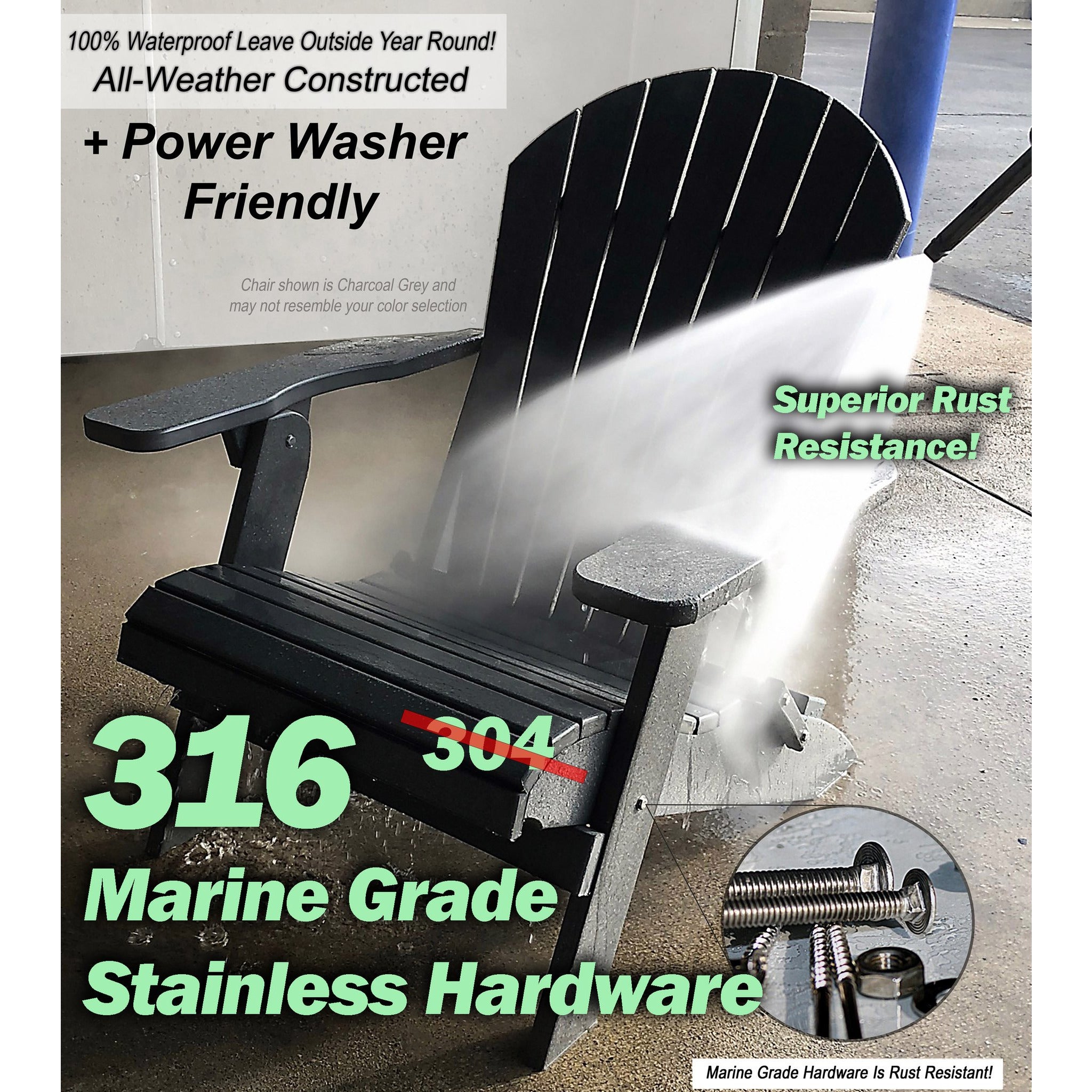 DuraWeather Poly® Premium King Size Folding Adirondack Chair with Built-in Cup Holders