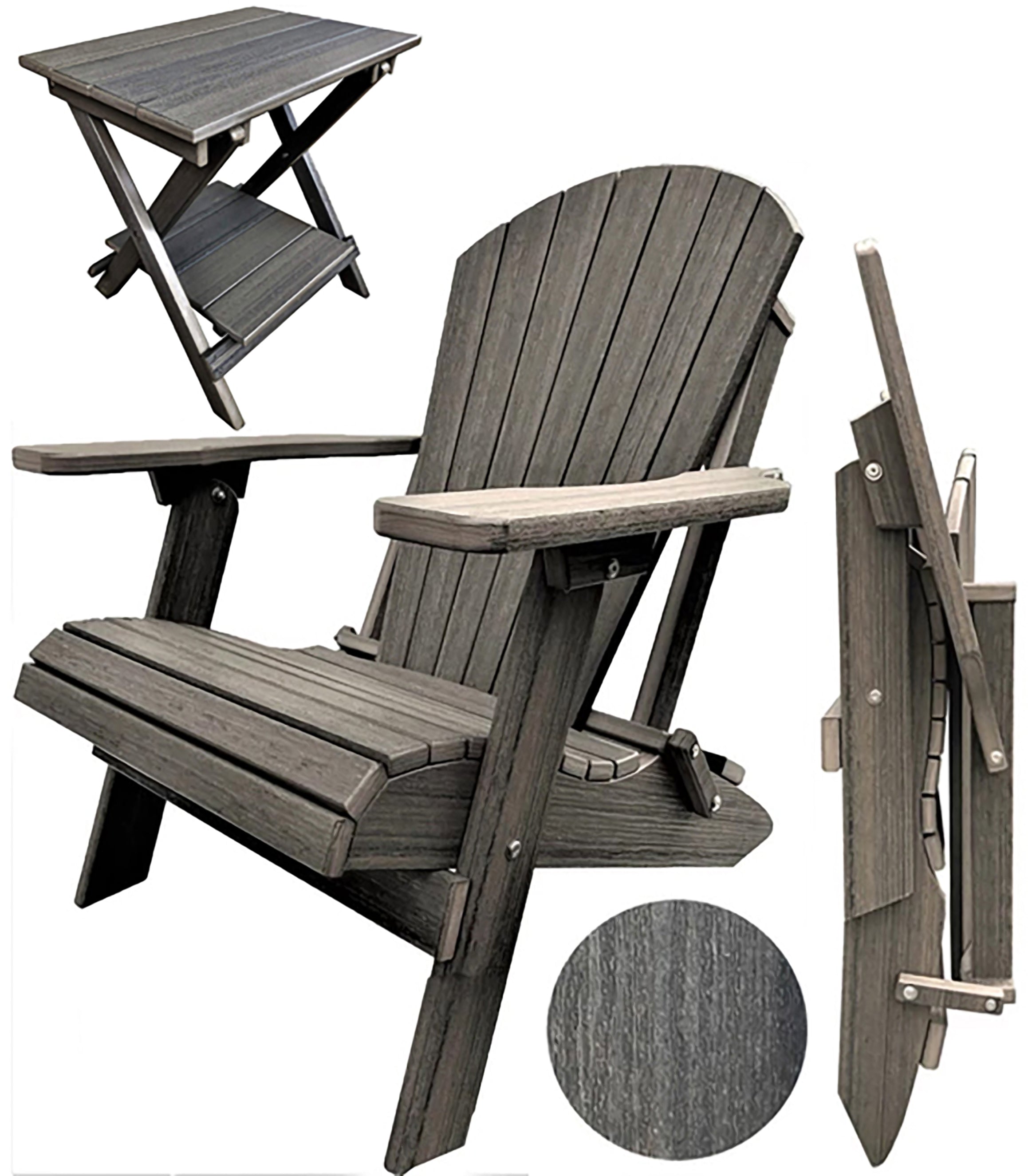 Set of 2 Folding Adirondack Chairs King Size + 1 Folding Side Table With Removable Tray