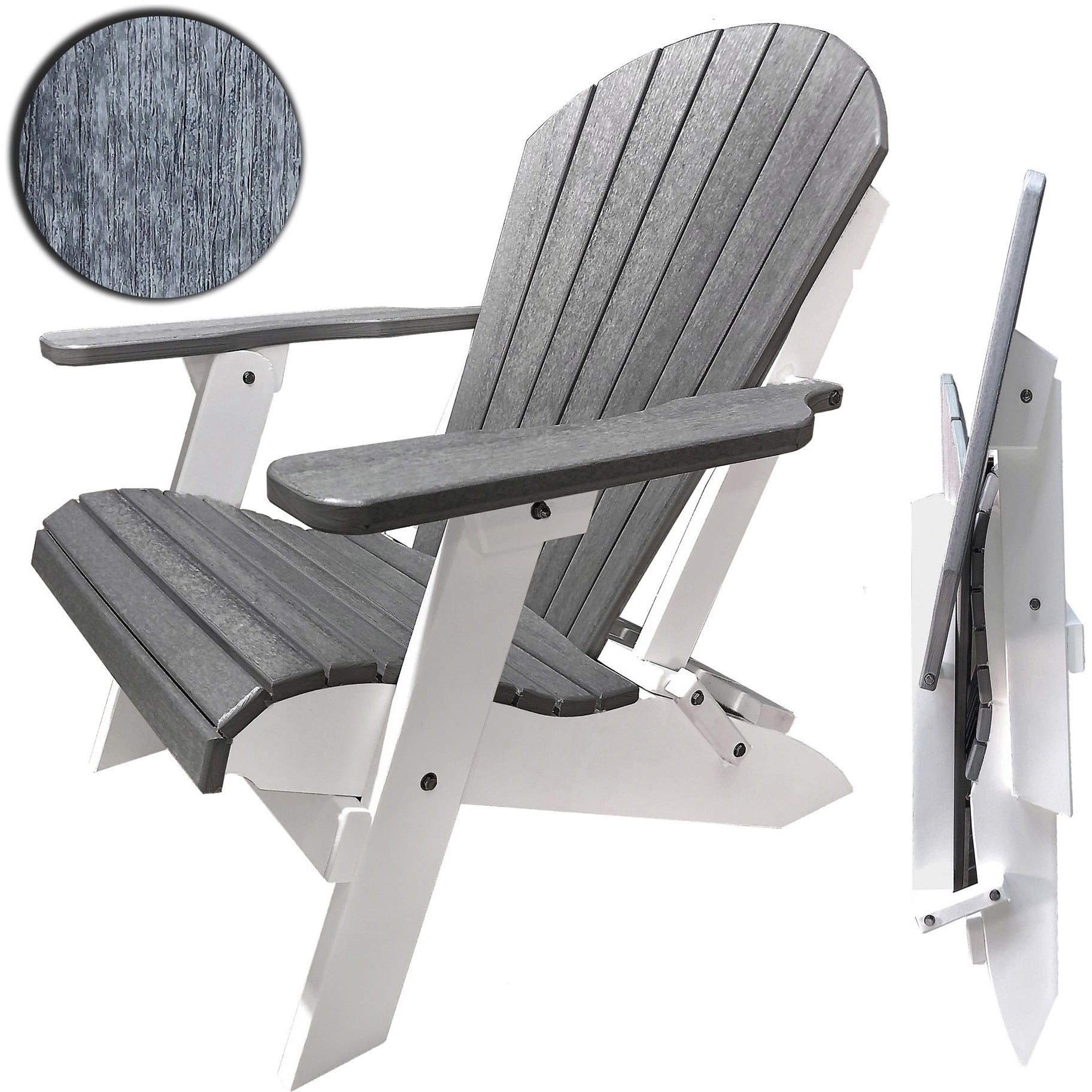 Set of 2 - Unwind Edition King Size Folding Adirondack Chairs With Built In Cupholders + 1 Folding End Table With Removable Tray
