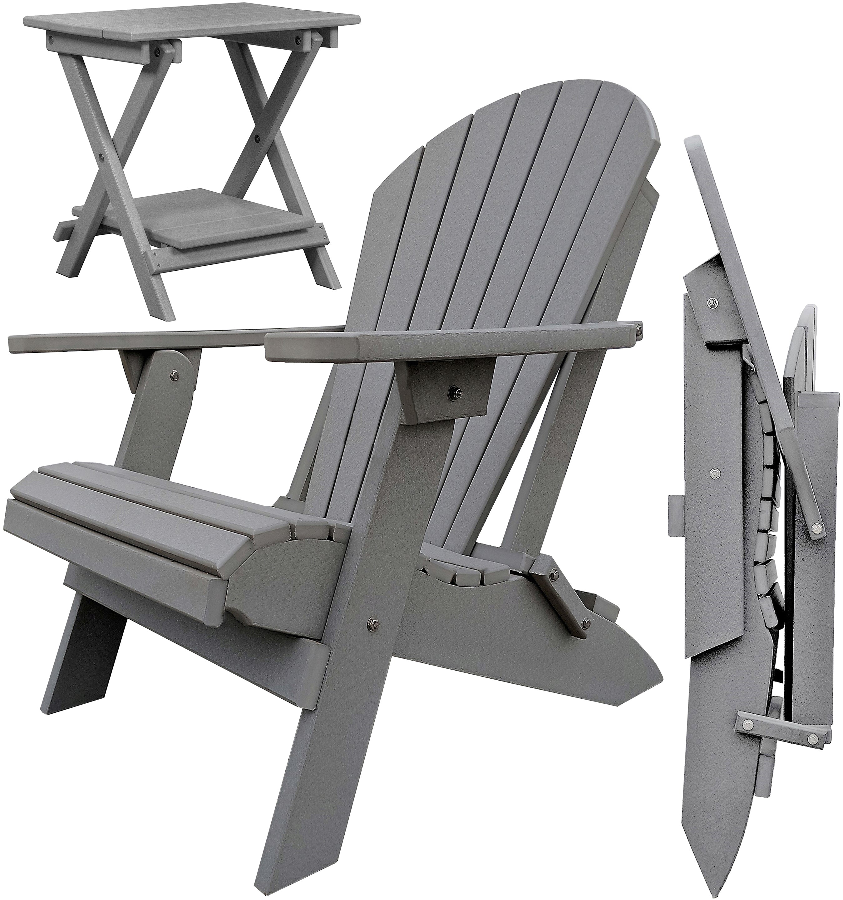 Set of 2 Folding Adirondack Chairs King Size + 1 Folding Side Table With Removable Tray