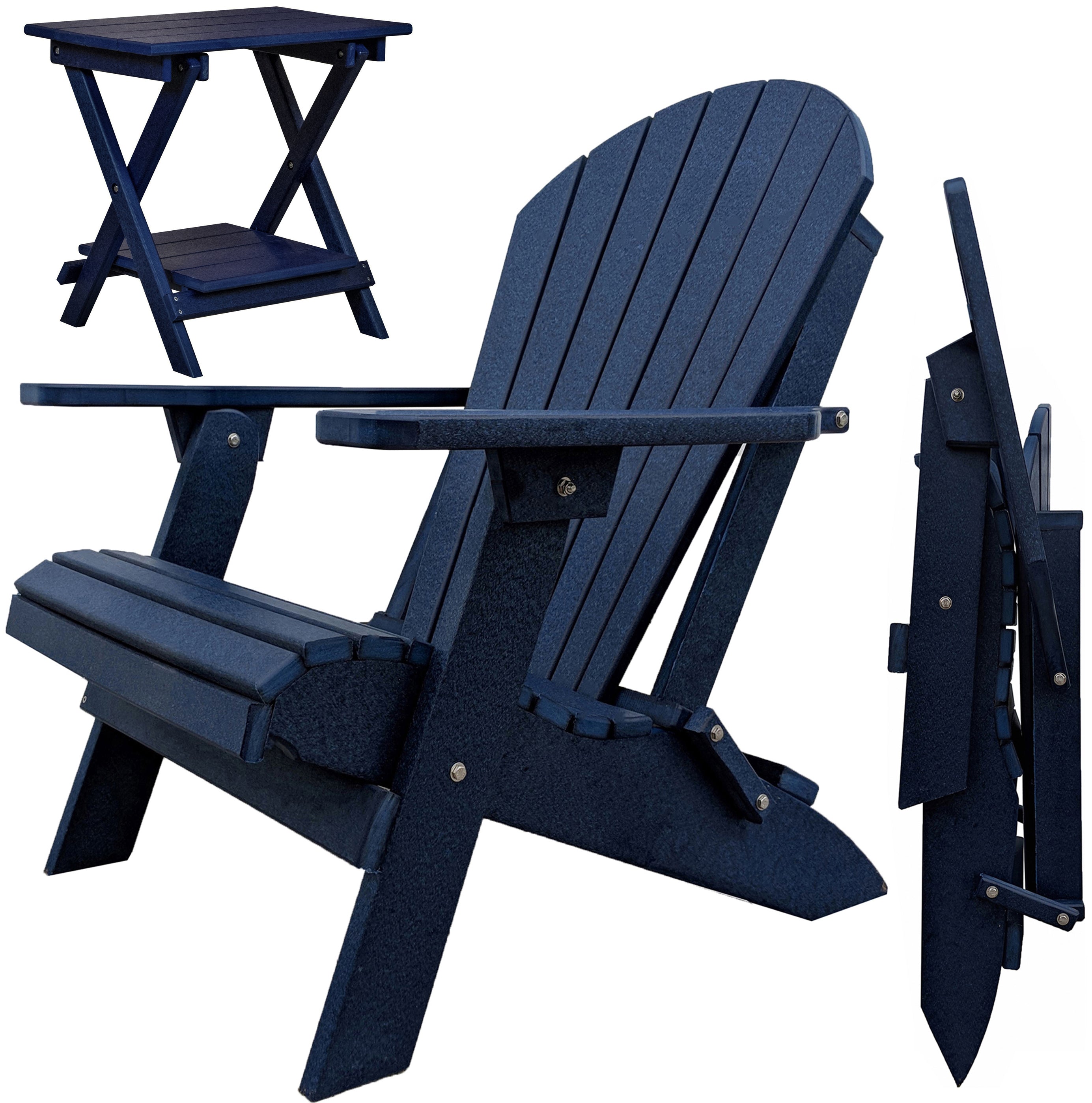 Set of 2 Folding Adirondack Chairs King Size + 1 Folding Side Table With Removable Tray