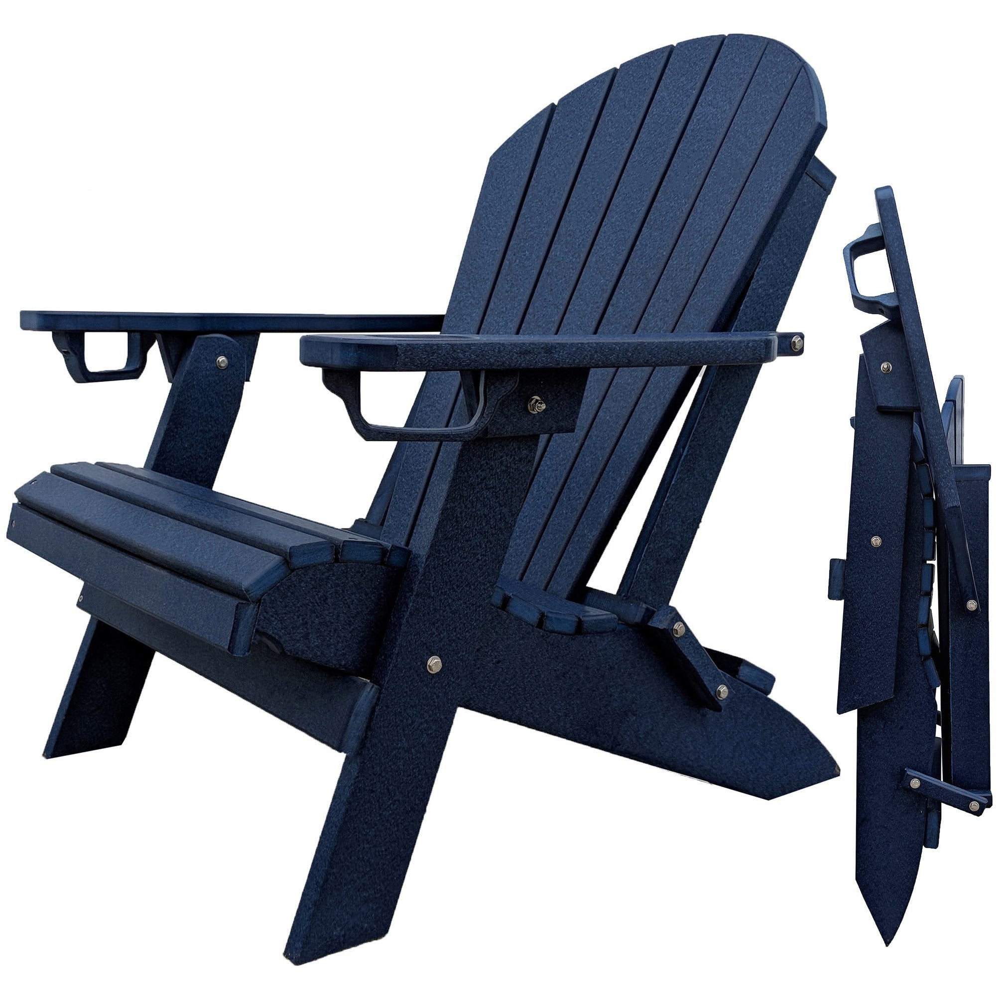Set of 2 - Unwind Edition King Size Folding Adirondack Chairs With Built In Cupholders + 1 Folding End Table With Removable Tray