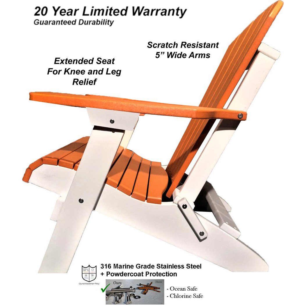 DuraWeather Poly® King Size Folding Adirondack Chair - (Mango Orange on White)