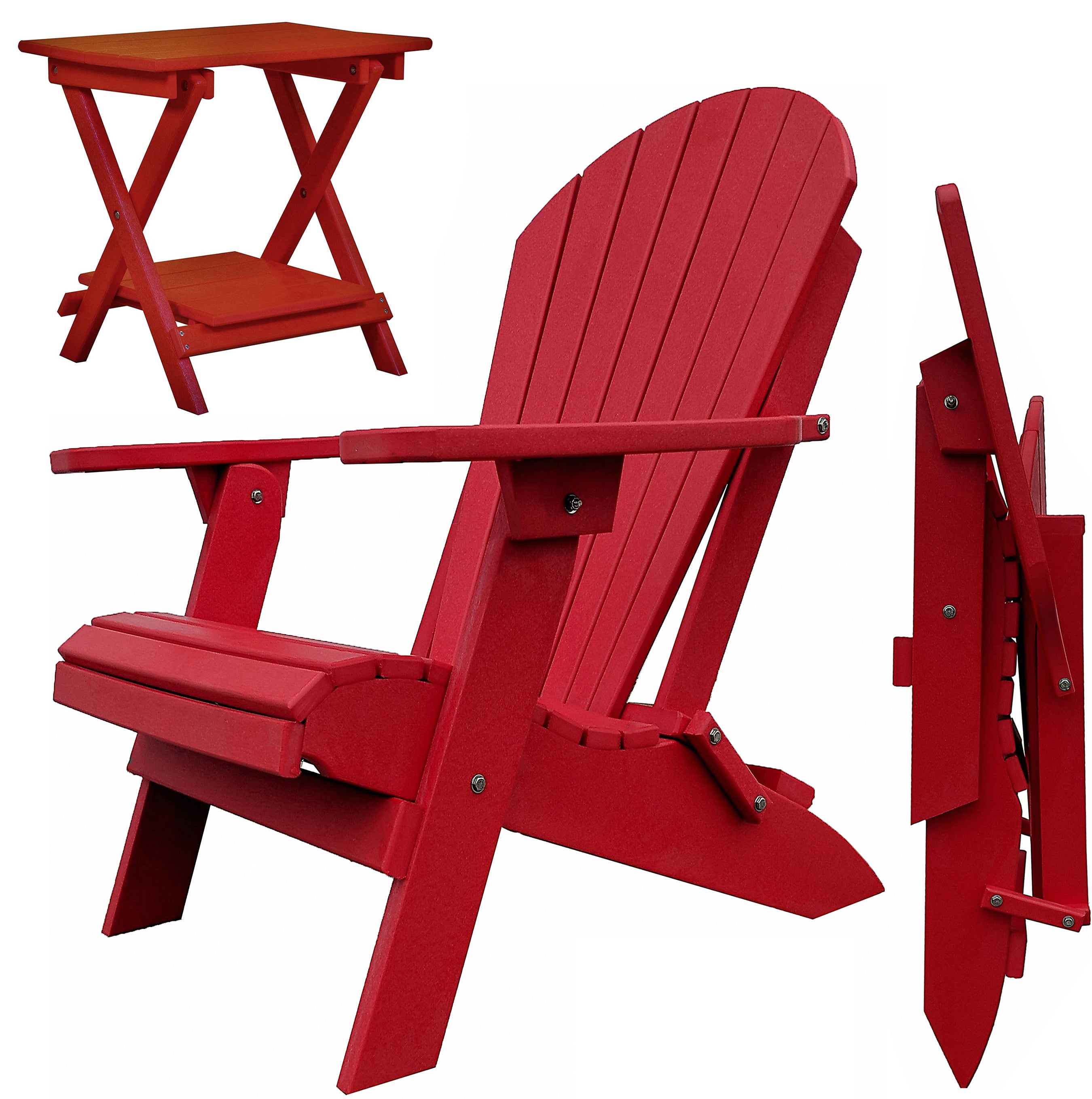 Set of 2 Folding Adirondack Chairs King Size + 1 Folding Side Table With Removable Tray