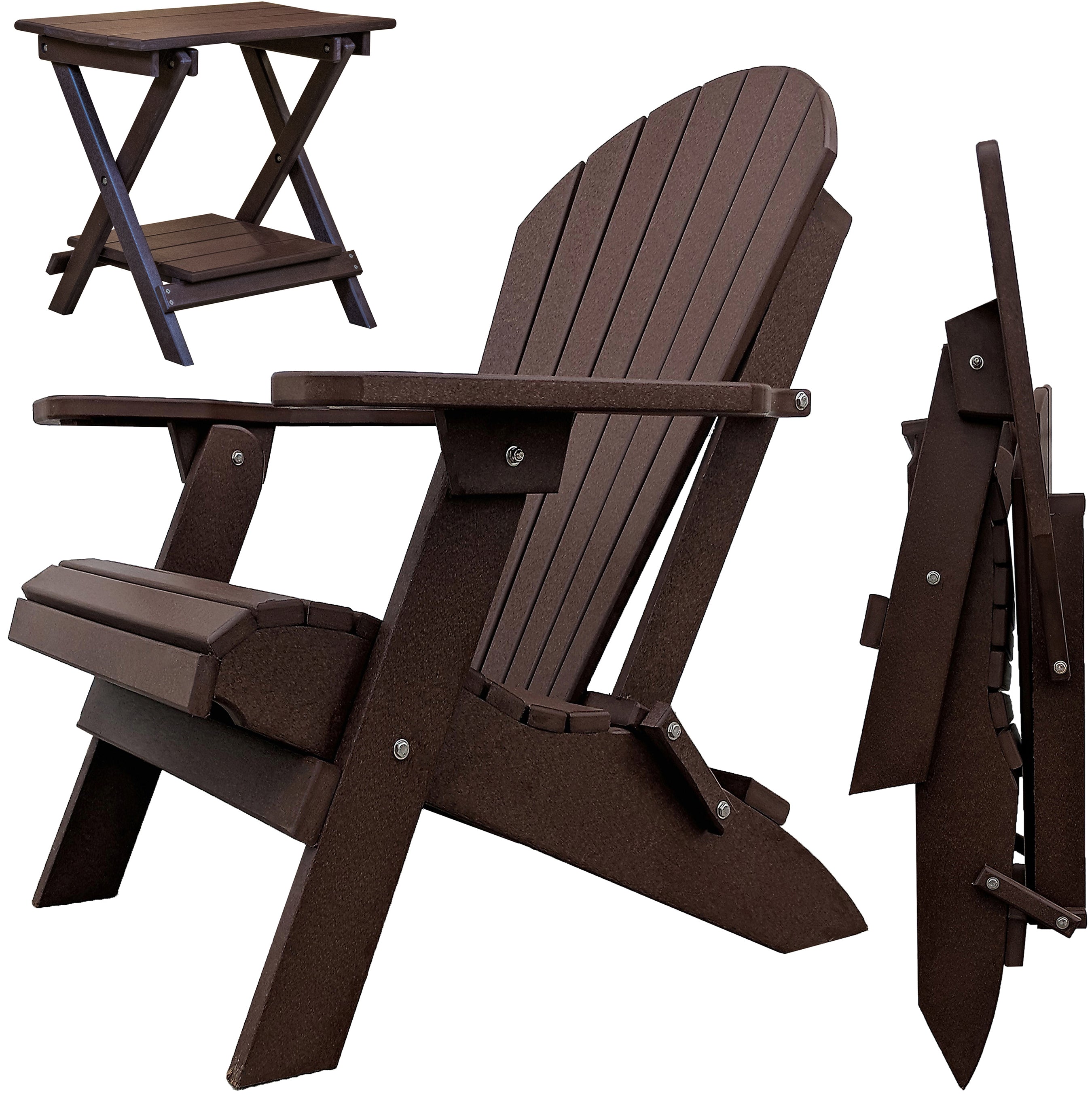 Set of 2 Folding Adirondack Chairs King Size + 1 Folding Side Table With Removable Tray