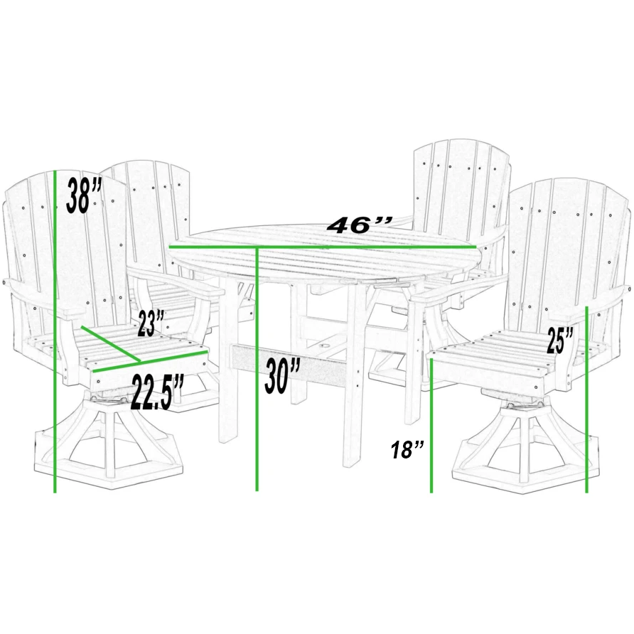 5-Piece Plantation Dining Table Set With Four Swivels