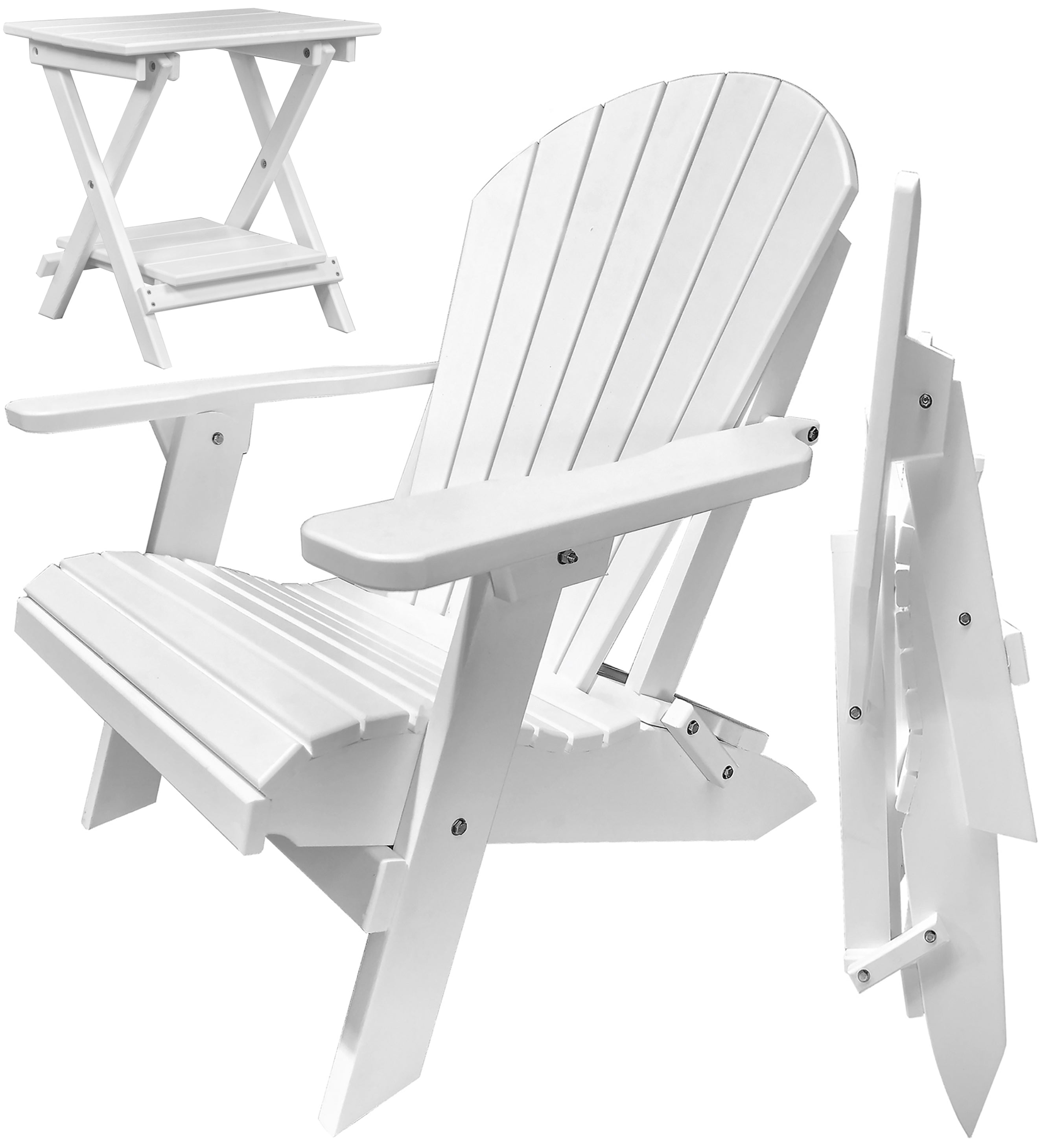 Set of 2 Folding Adirondack Chairs King Size + 1 Folding Side Table With Removable Tray