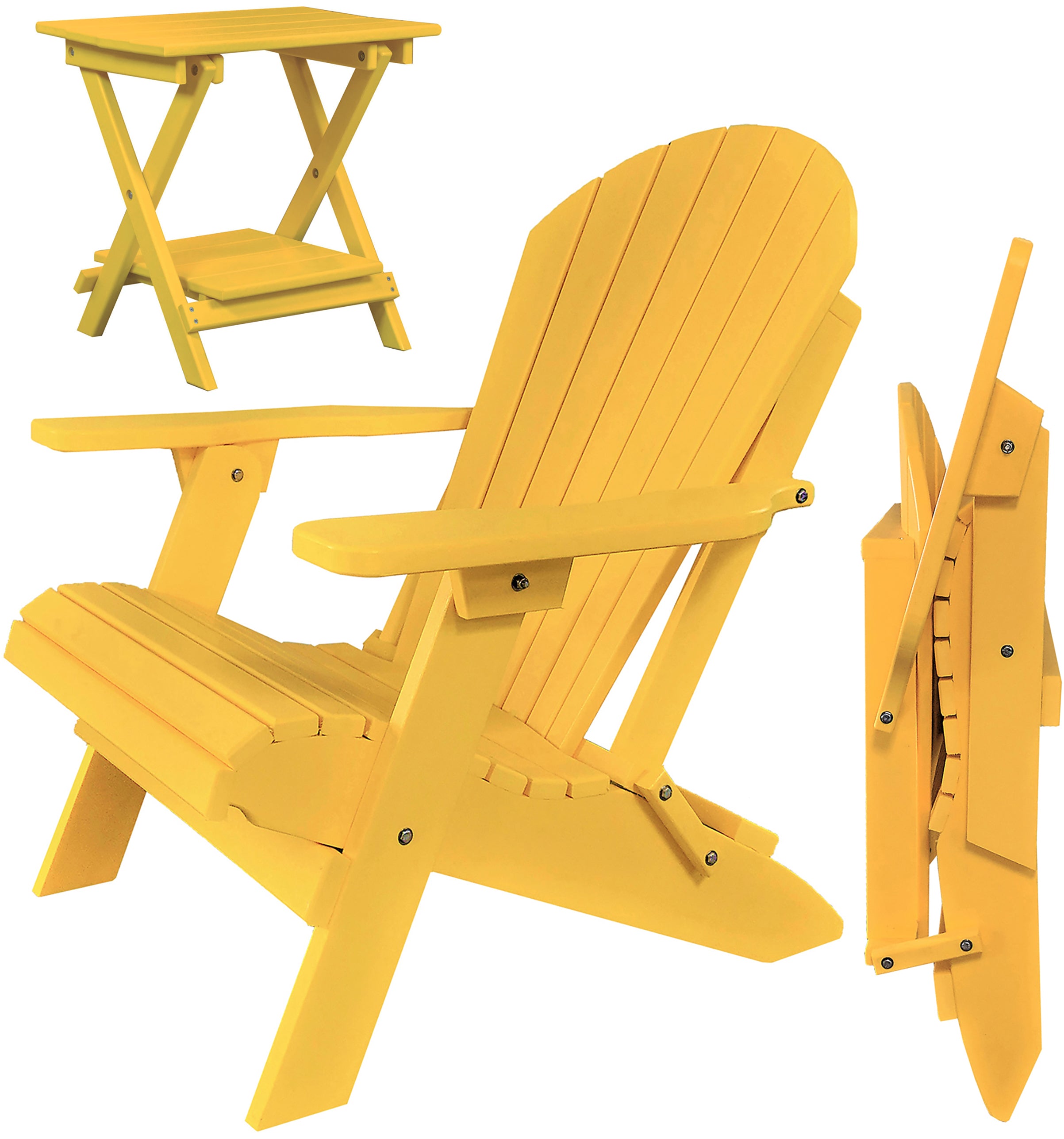 Set of 2 Folding Adirondack Chairs King Size + 1 Folding Side Table With Removable Tray