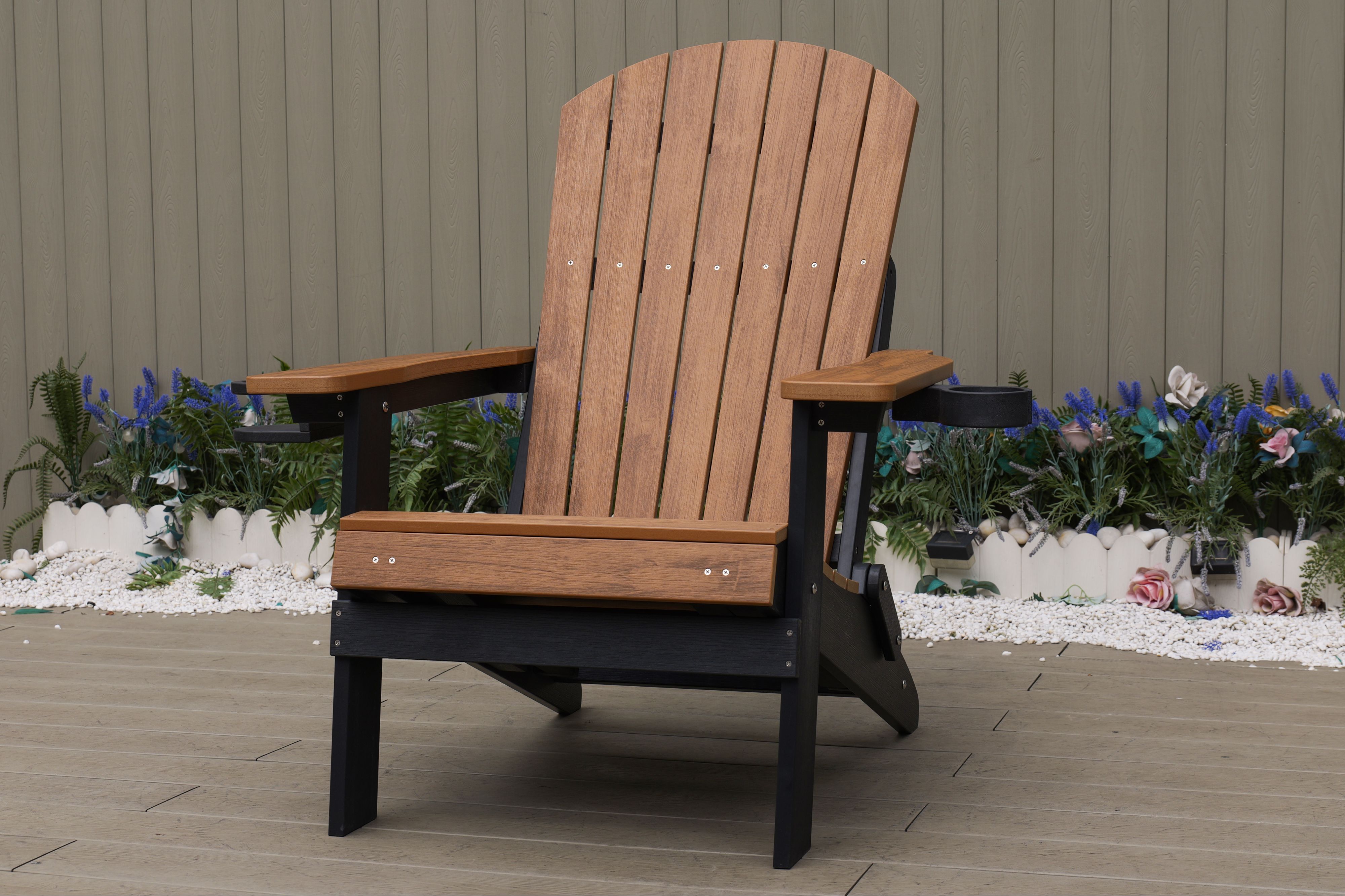 DURAWEATHER POLY® Set of 4 Folding Adirondack Chairs with Built in Footrest & Cup/Wine Holders King Size